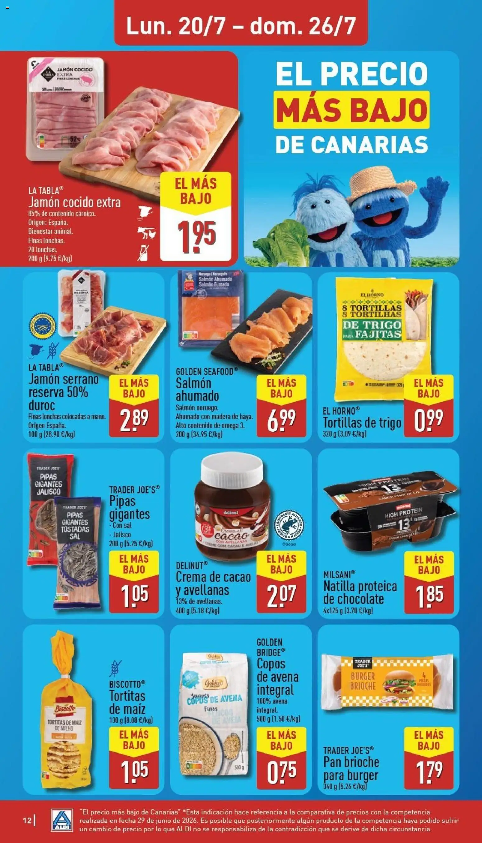 Aldi folleto Canarias │ válido desde el 20/07/2026 | Página: 12 | Productos: El horno, Jamón cocido, Copos, Φρυγανιές σικάλεως