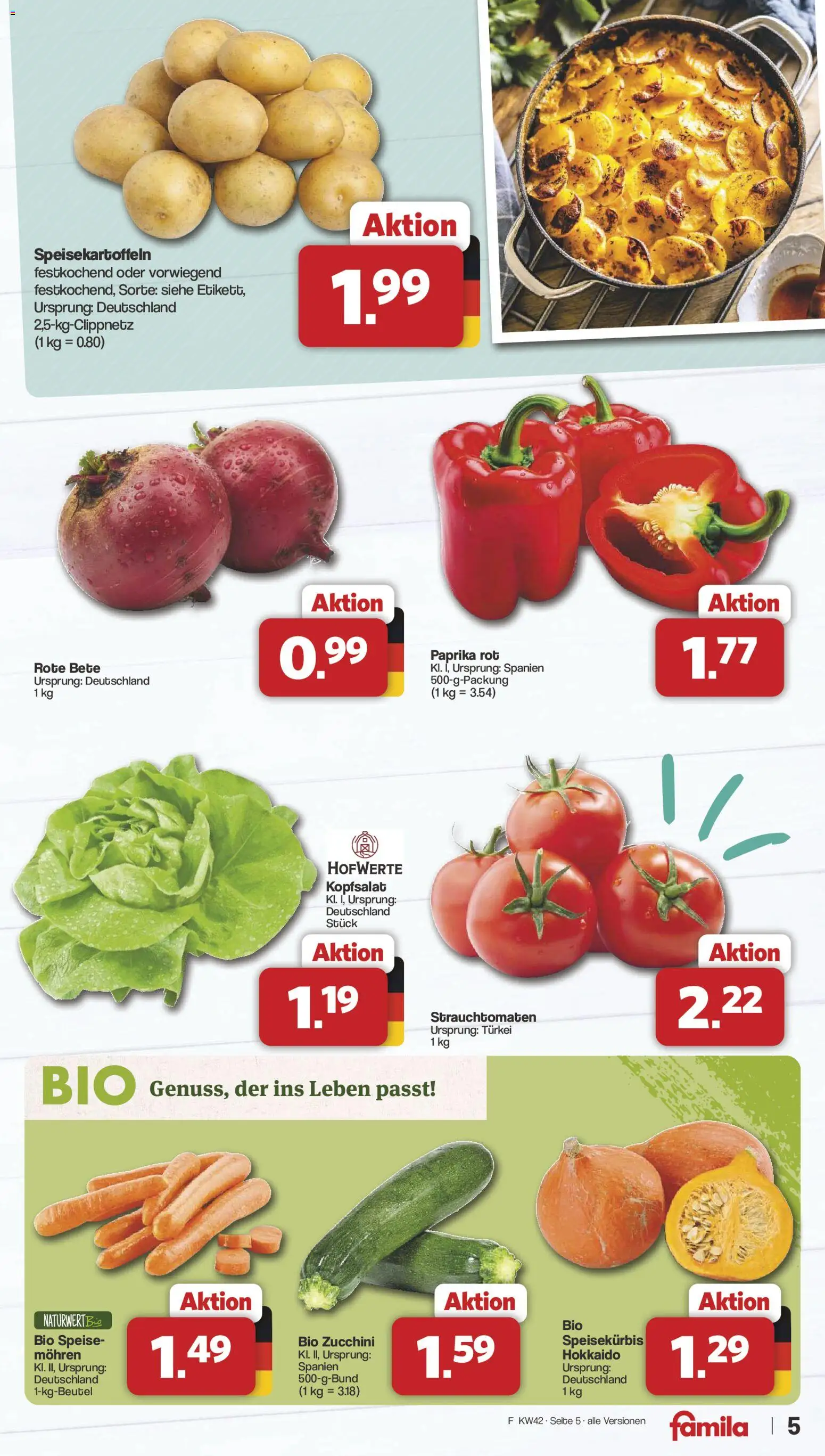 Famila Nordwest Prospekt – gültig ab 12.10.2026 | Seite: 5 | Produkte: Paprika rot, Mohren, Paprika, Zucchini