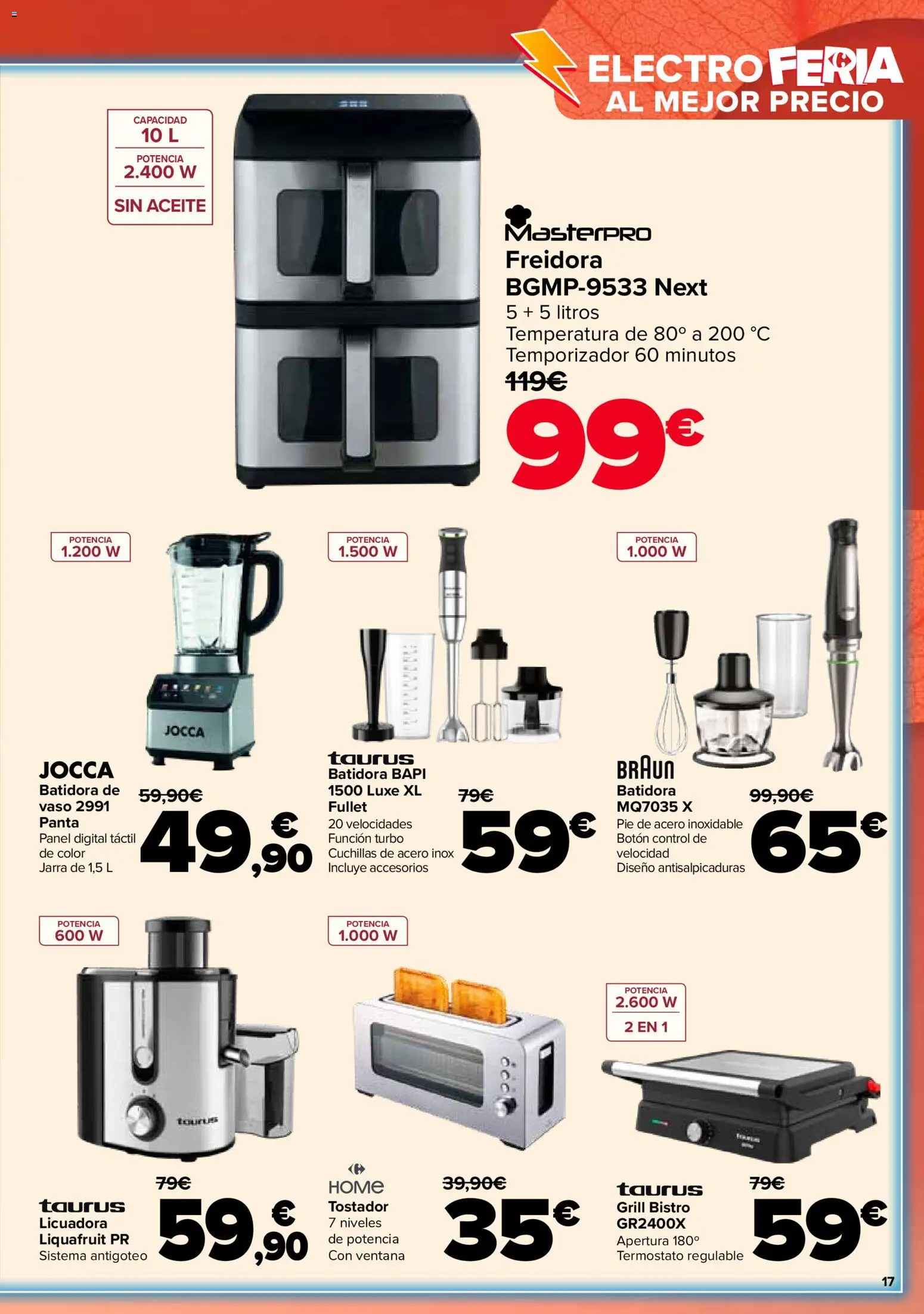 Carrefour Electro Feria │ válido desde el 27/10/2026 | Página: 17 | Productos: Licuadora, Aceite, Batidora, Freidora