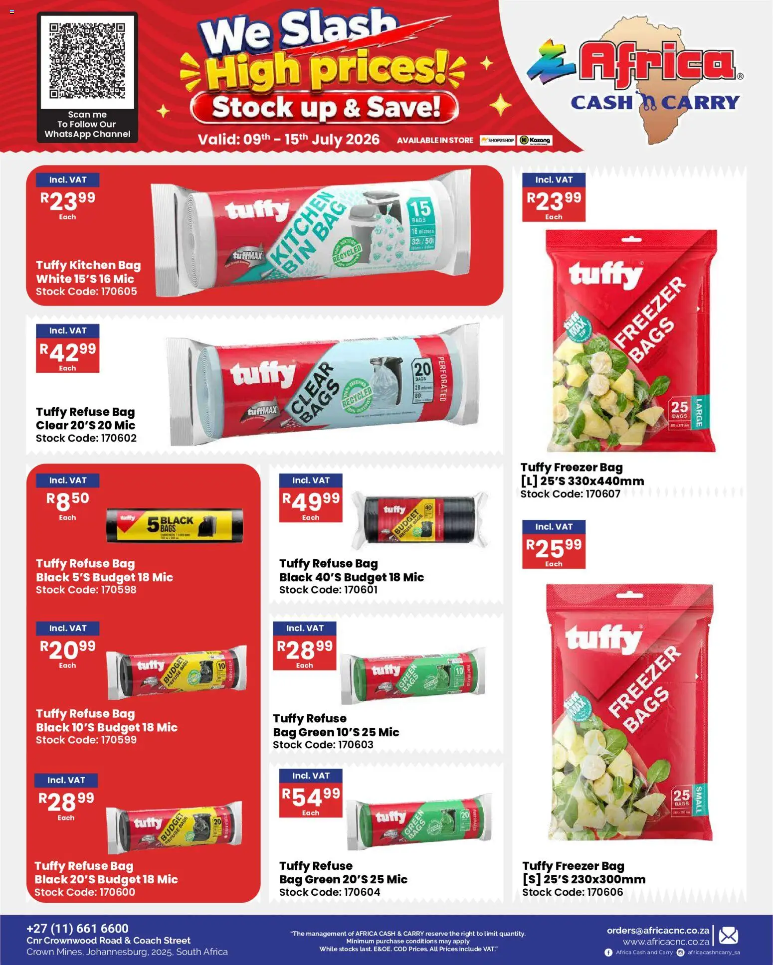 New Africa Cash & Carry catalogue – valid from 09/07/2026 | Page: 48 | Products: Bag, Freezer, Refuse bags, Stock