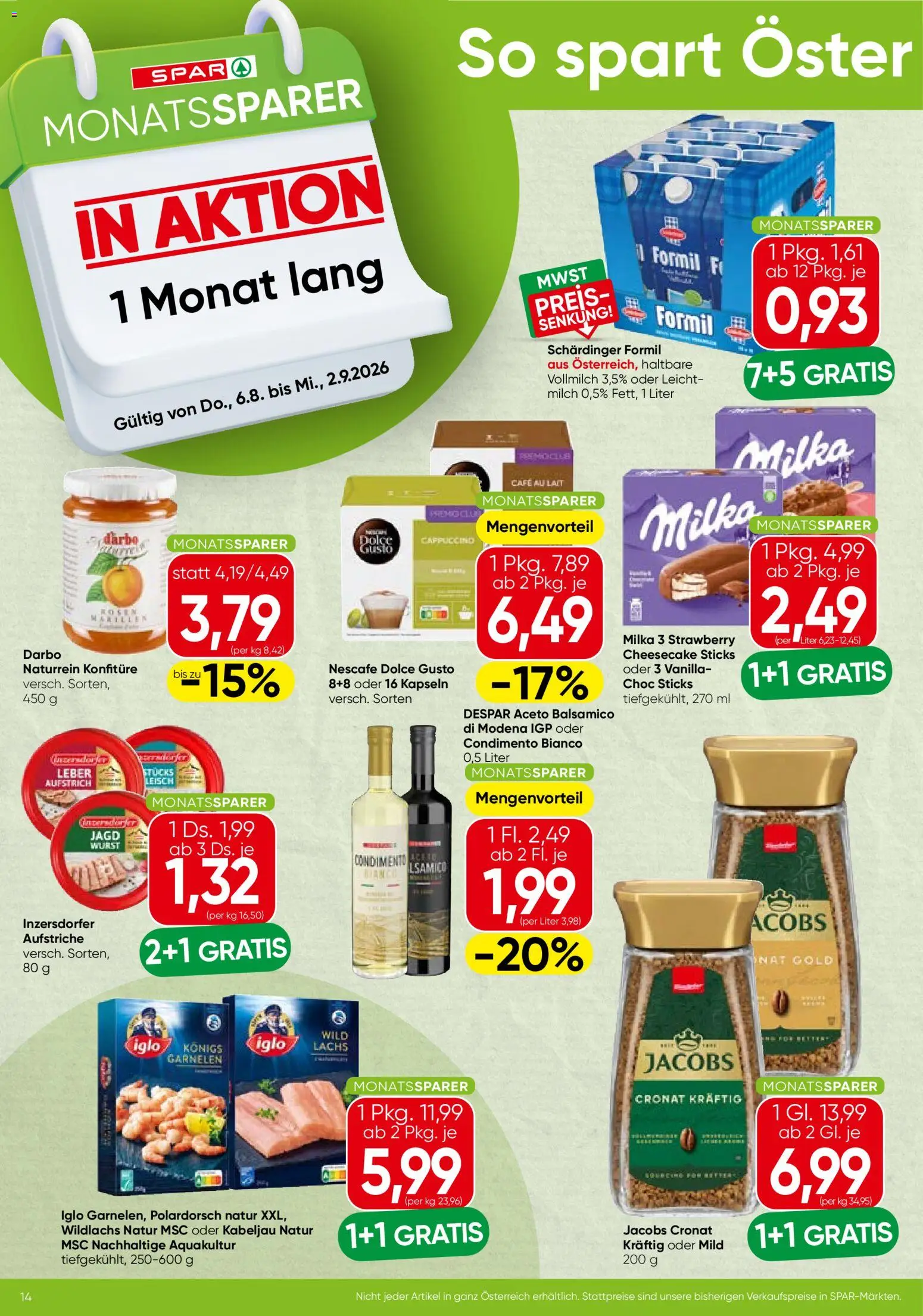 Spar Monatssparer gültig ab 06.08.2026 | Seite: 2 | Produkte: Wurst, Milch