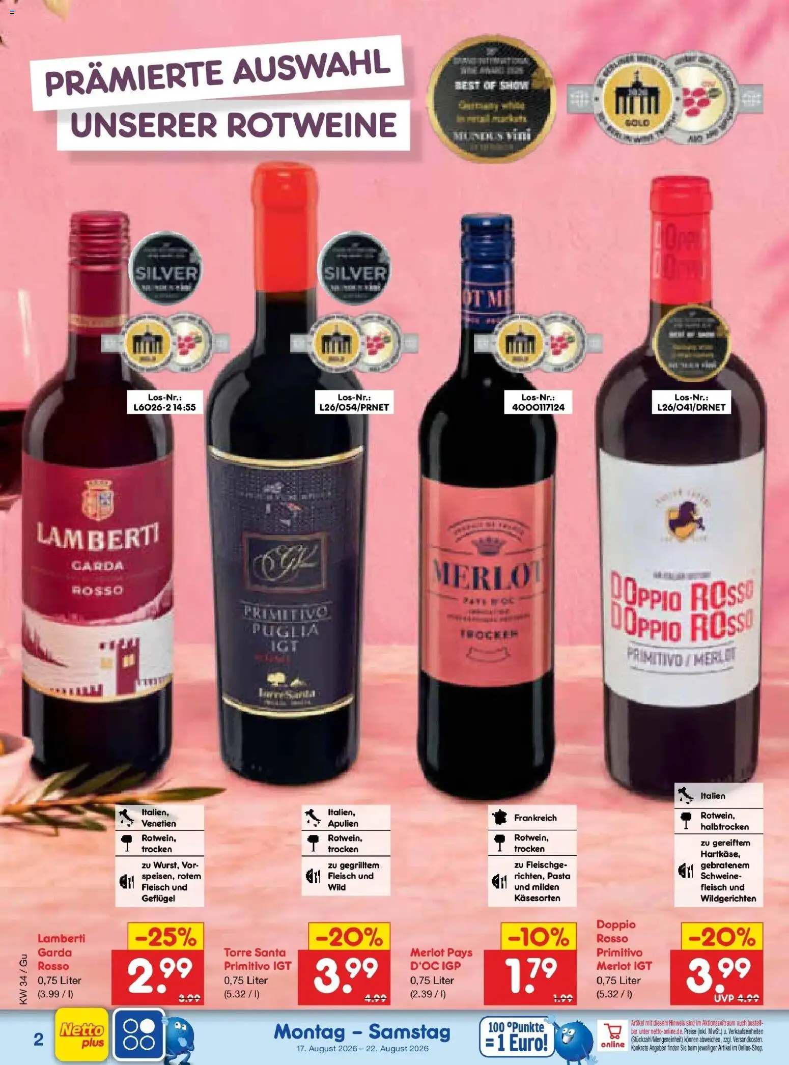 Netto Marken-Discount Prospekt Machern – gültig ab 17.08.2026 | Seite: 46 | Produkte: Merlot, Pasta, Fleisch