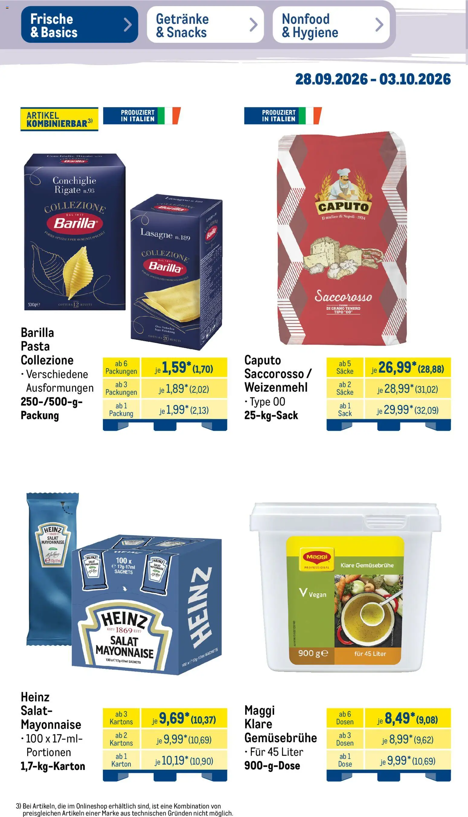 Metro Prospekt – gültig ab 28.09.2026 | Seite: 18 | Produkte: Barilla, Lasagne, Mayonnaise, Pasta