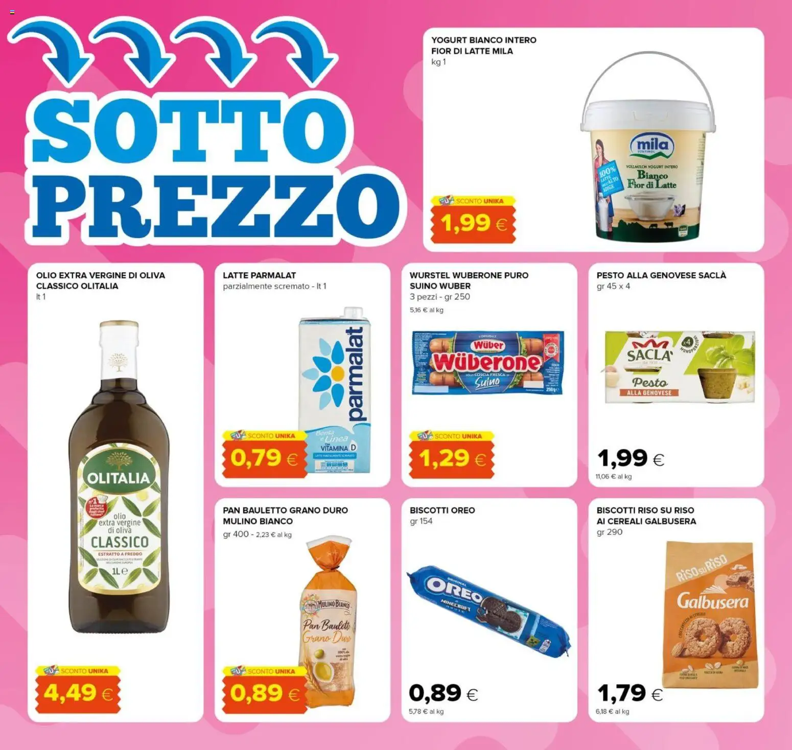 Volantino Oasi del 18.06.2026 | Pagina: 2 | Prodotti: Biscotti, Olio, Wurstel, Pesto