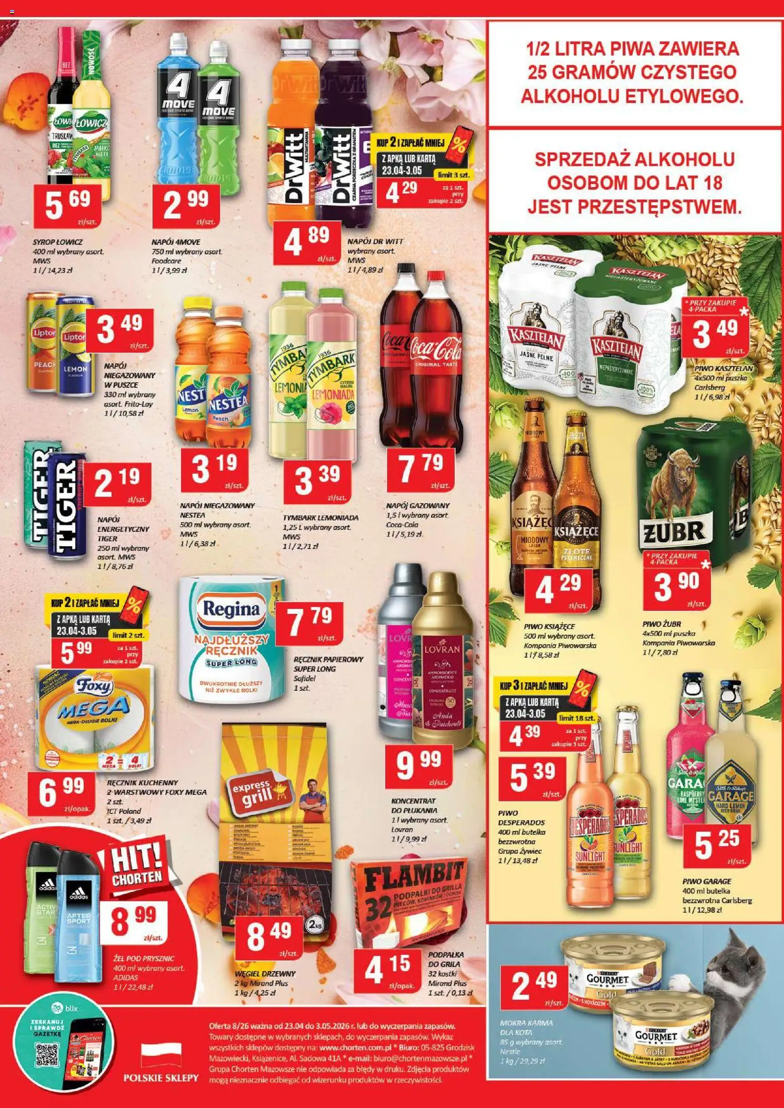 Chorten gazetka od 23.04.2026 | Strona: 4 | Produkty: Grill, Porzeczka, Żel pod prysznic, Ręcznik papierowy