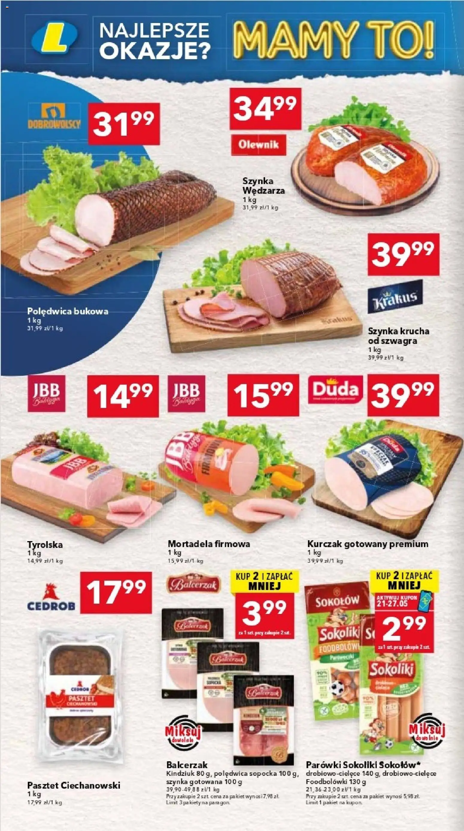 Lewiatan gazetka - Warszawa od 21.05.2026 | Strona: 4 | Produkty: Kurczak, Mortadela, Parówki sokoliki, Kindziuk