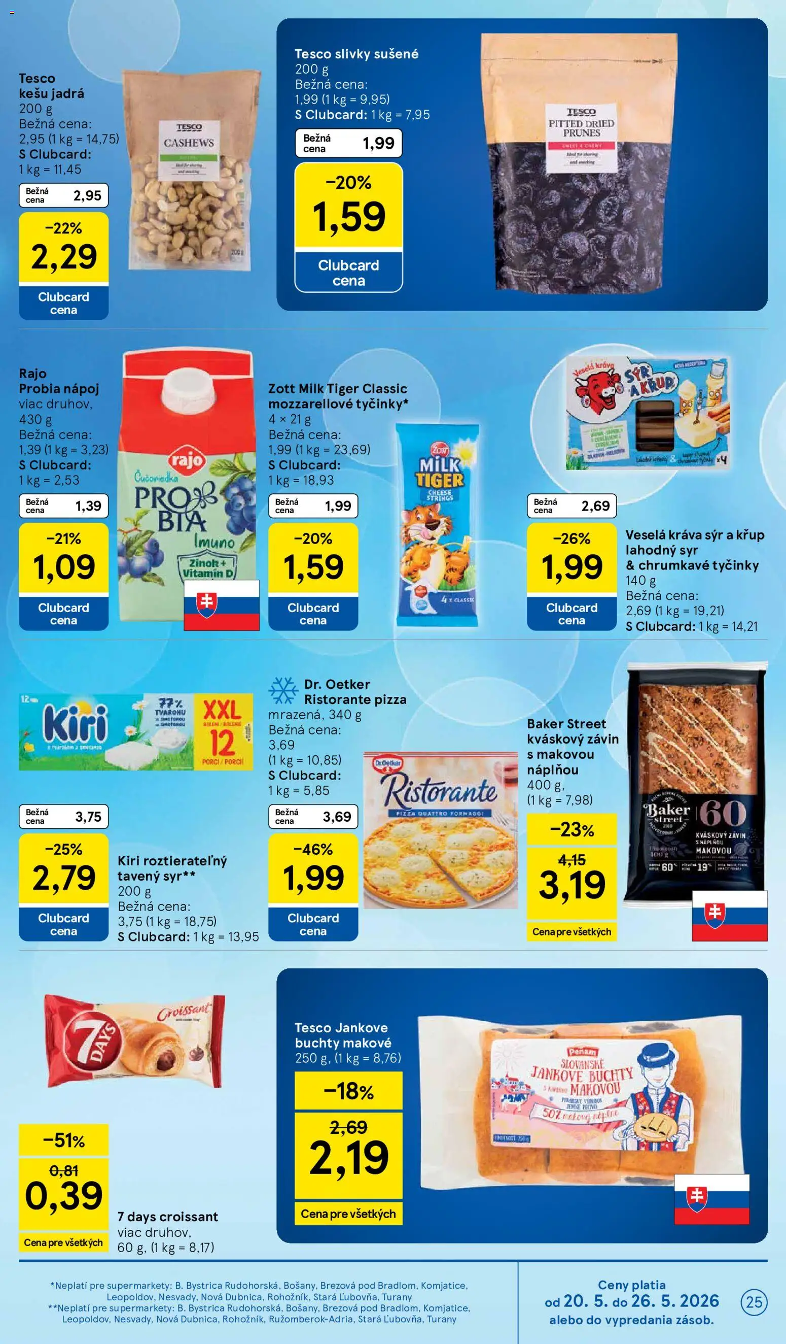 Nové Tesco akcie – leták je platný od 20.05.2026 | Strana: 25 | Produkty: Syr, Croissant, Závin, Sušené slivky