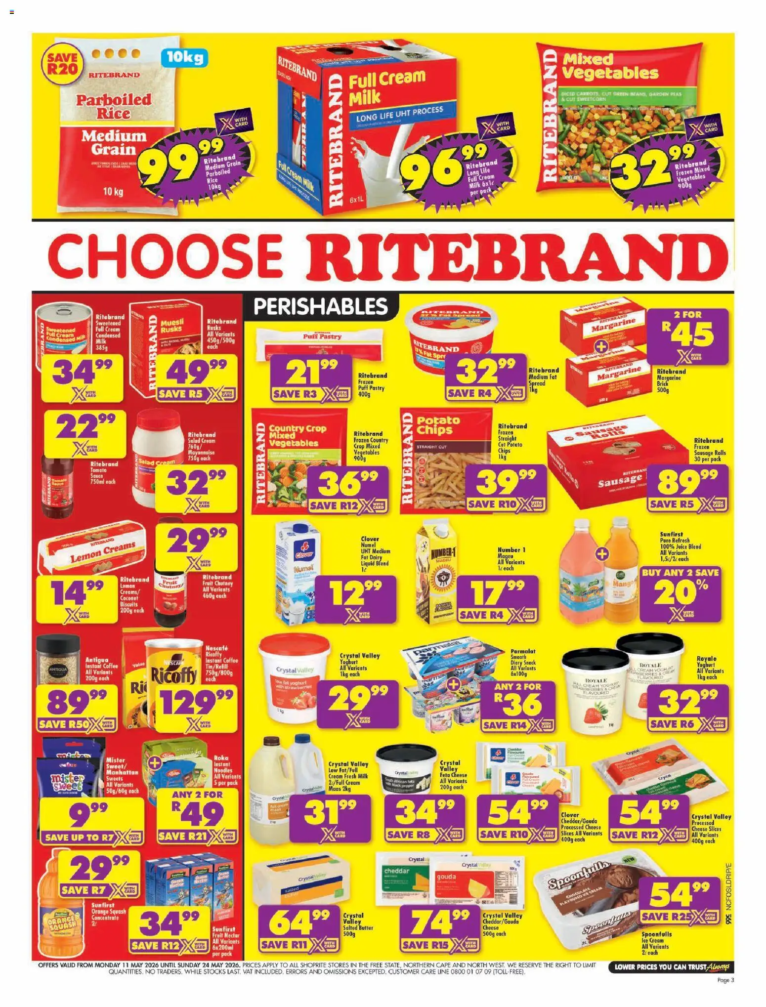New Shoprite catalogue – valid from 11.05.2026 | Page: 3 | Products: Juice, Chips, Tomato sauce, Fruit