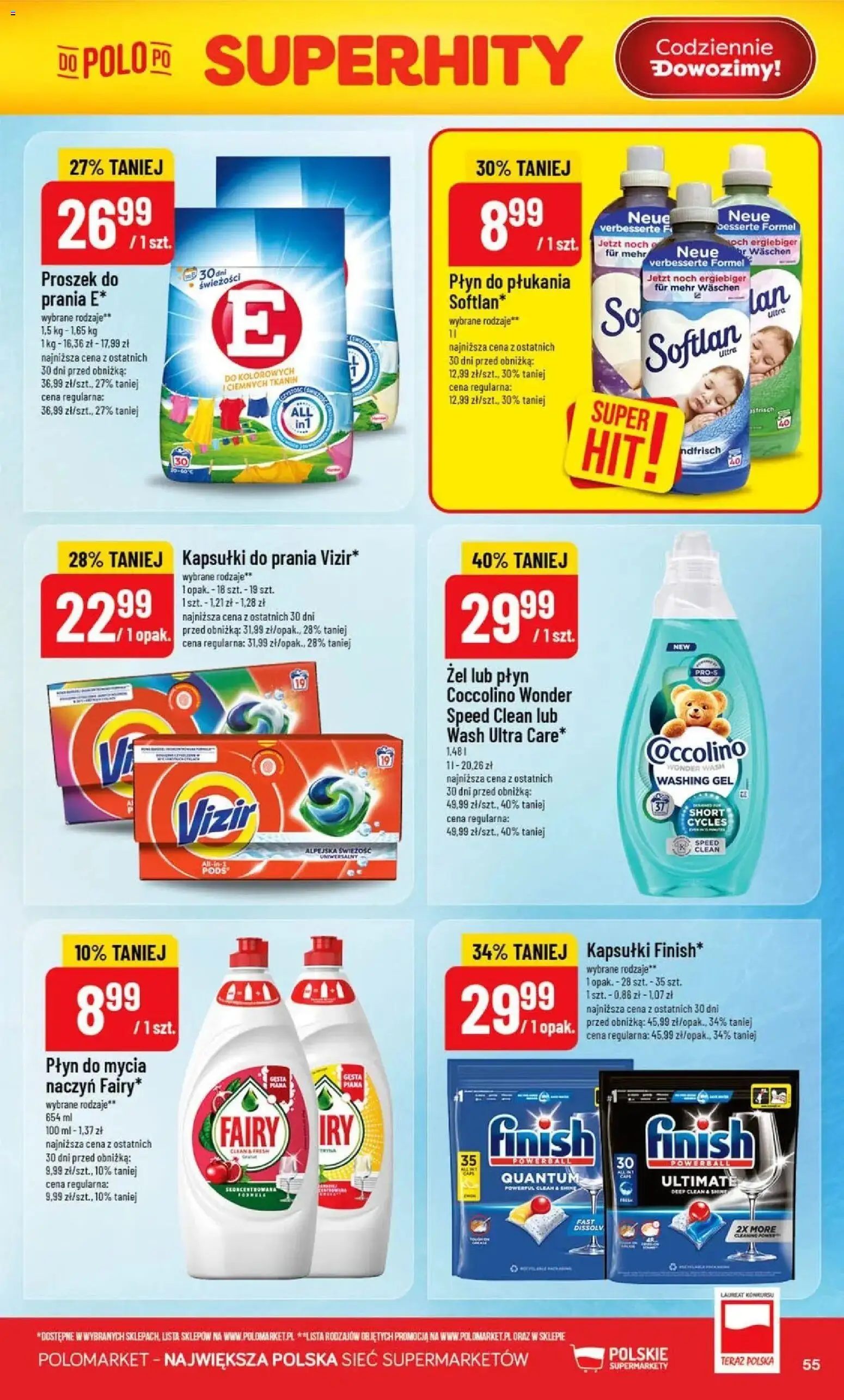 Nowa POLOmarket gazetka od jutra 12.08.2026 | Strona: 55 | Produkty: Kapsułki, Proszek, Fairy, Piana