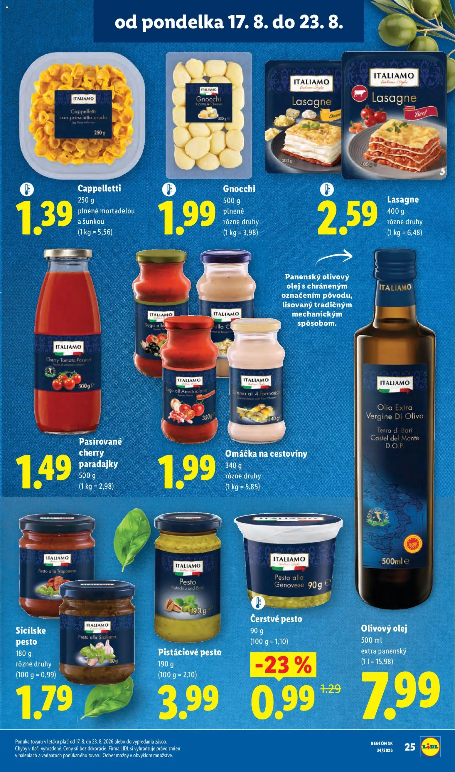 Nové Lidl akcie – leták je platný od 17.08.2026 | Strana: 31 | Produkty: Olej, Olivový olej, Gnocchi, Omáčka