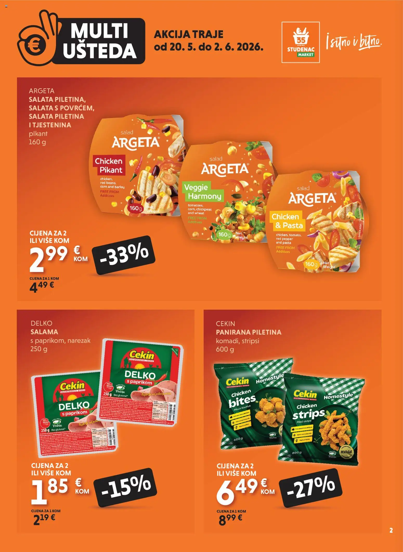 Studenac katalog | vrijedi od 20.05.2026 | Stranica: 2 | Proizvodi: Meso, Narezak, Tjestenina, Salata