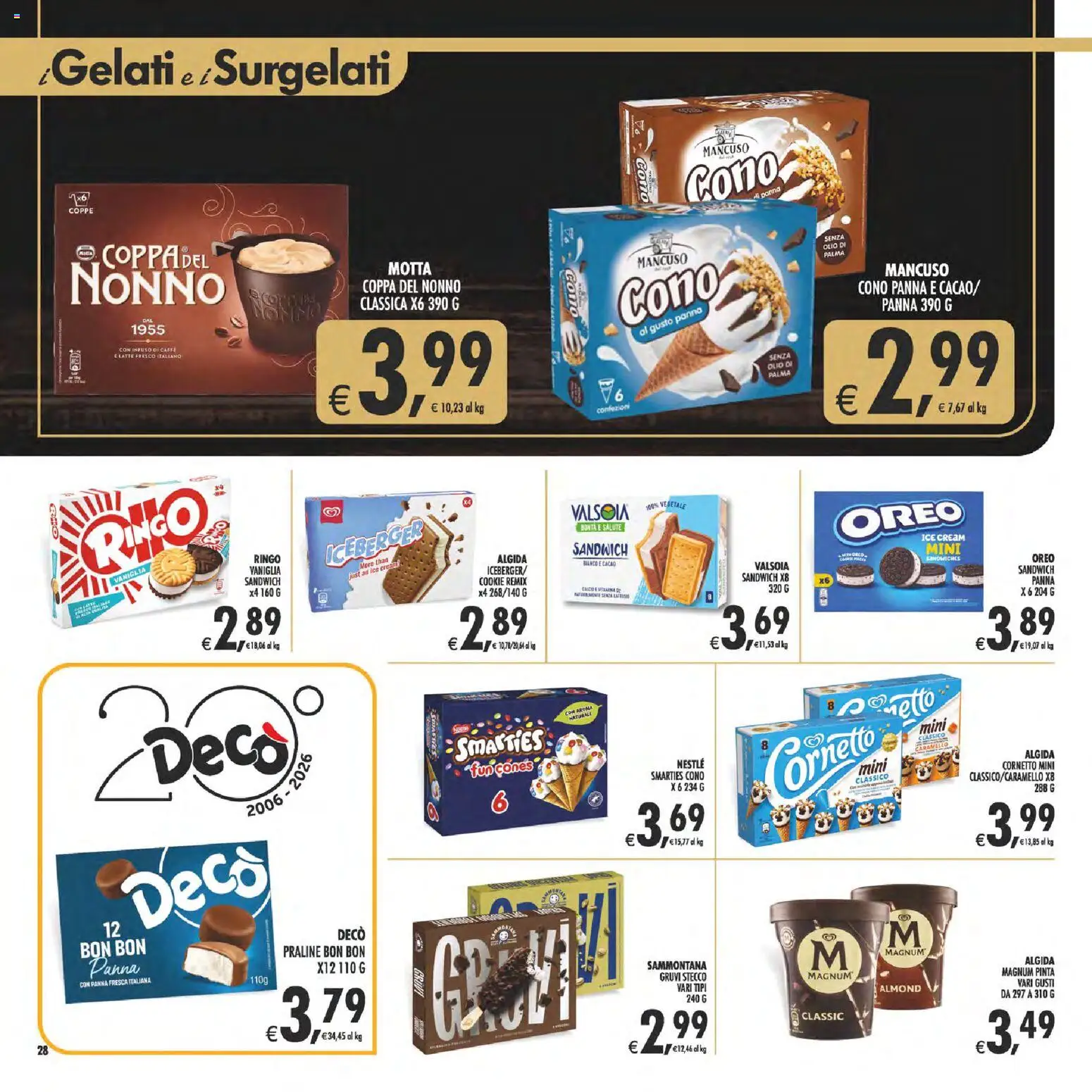 Volantino Decò del 28.04.2026 | Pagina: 28 | Prodotti: Cornetto, Panna, Latte, Cacao