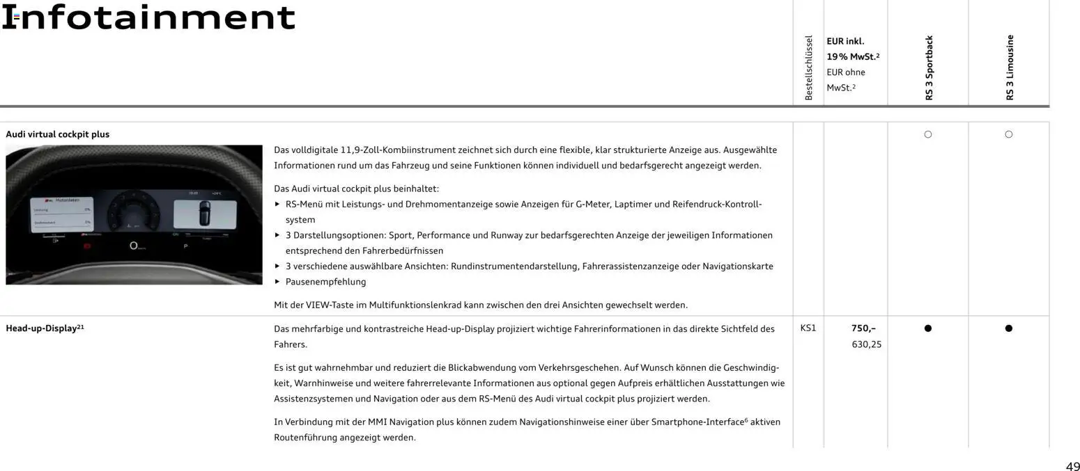 Audi RS 3 Sportback / RS 3 Limousine – gültig ab 28.10.2025 | Seite: 49