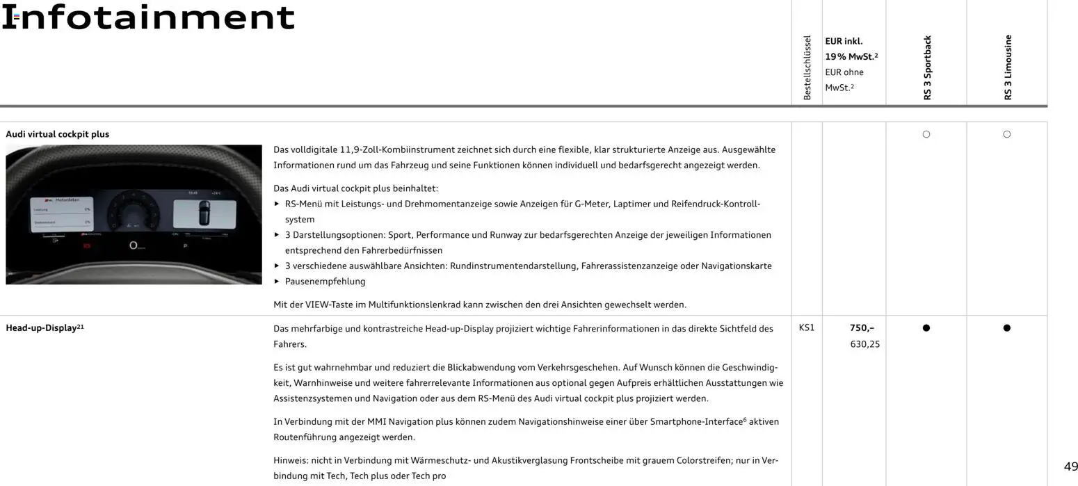Audi RS 3 Sportback / RS 3 Limousine – gültig ab 28.10.2025 | Seite: 49