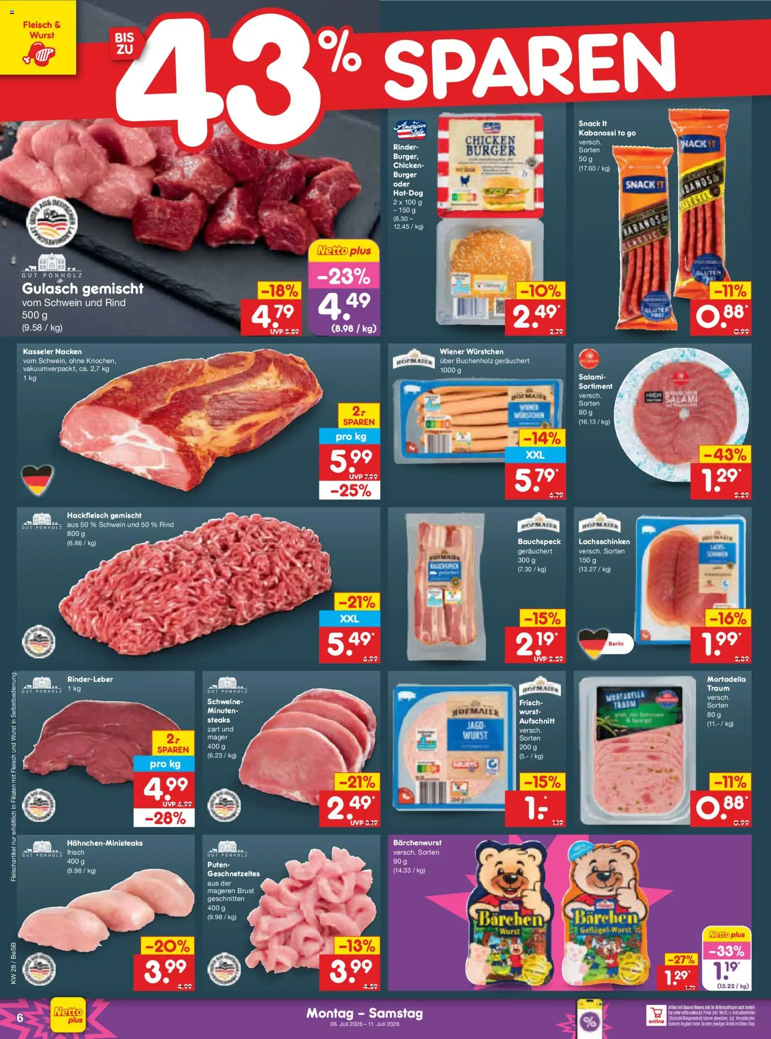 Netto Marken-Discount Prospekt – gültig ab 06.07.2026 | Seite: 10 | Produkte: Wiener wurstchen, Kasseler nacken, Wurst, Hackfleisch