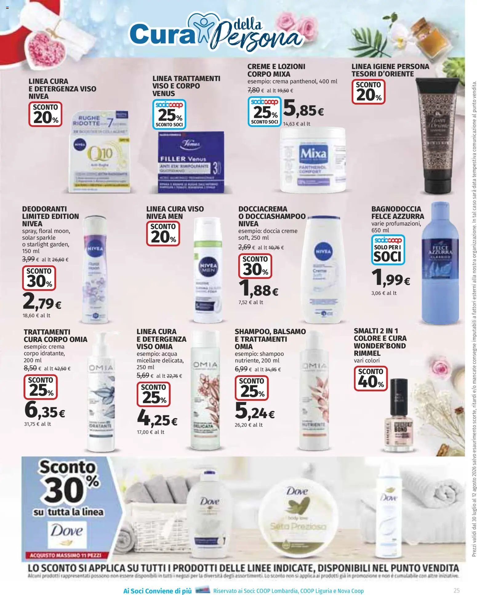 Volantino Ipercoop del 30/07/2026 | Pagina: 25 | Prodotti: Shampoo, Balsamo, Crema viso, Doccia