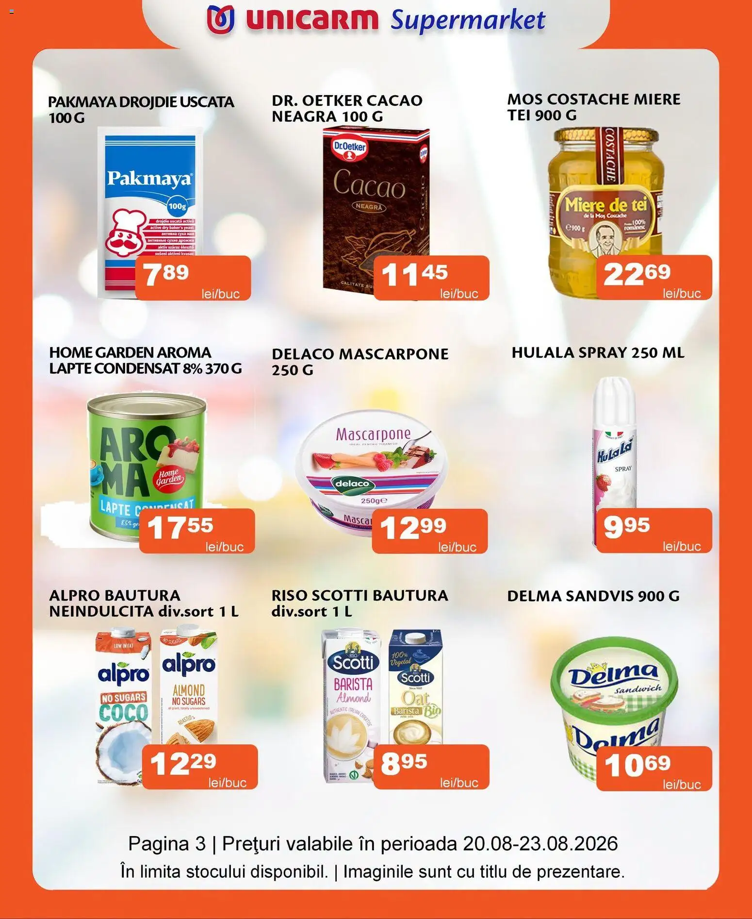 Noul catalog Unicarm – valabil de la 20.08.2026 | Pagină: 3 | Produse: Bio, Lapte, Tiramisu, Cacao