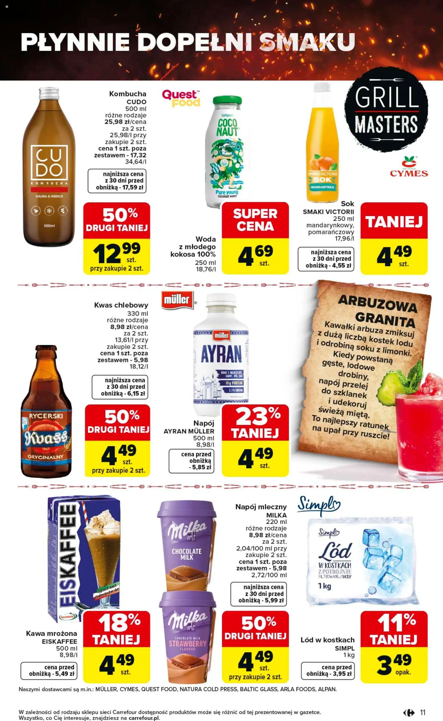 Carrefour gazetka - Misja:Grill Cię wzywa od 23.04.2026 | Strona: 11 | Produkty: Grill, Kwas chlebowy, Milka, Lód w kostkach