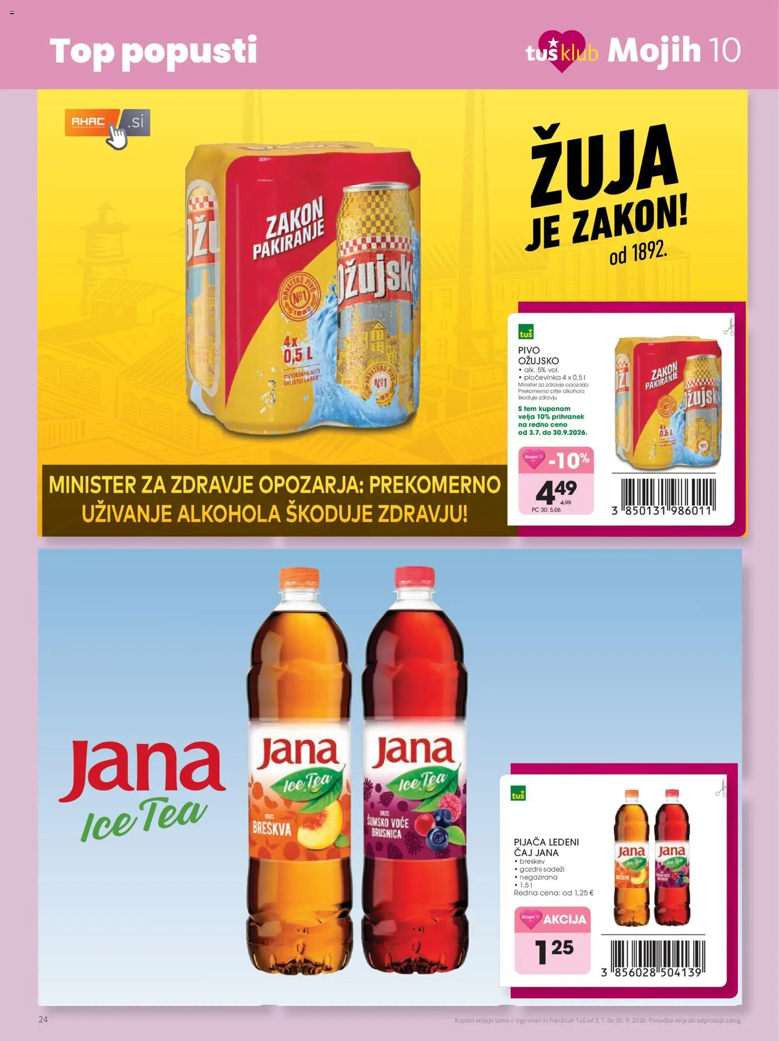 Novi Tuš katalog ponudbe – veljaven od 03.07.2026 | Stran: 24 | Izdelki: Gozdni sadeži, Ledeni čaj, Caj, Breskev
