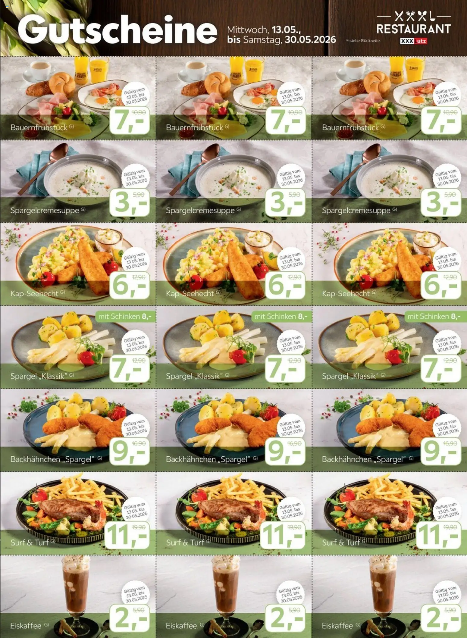 XXXLutz Restaurantgutscheine – gültig ab 09.05.2026 | Seite: 3 | Produkte: Spargel, Schinken