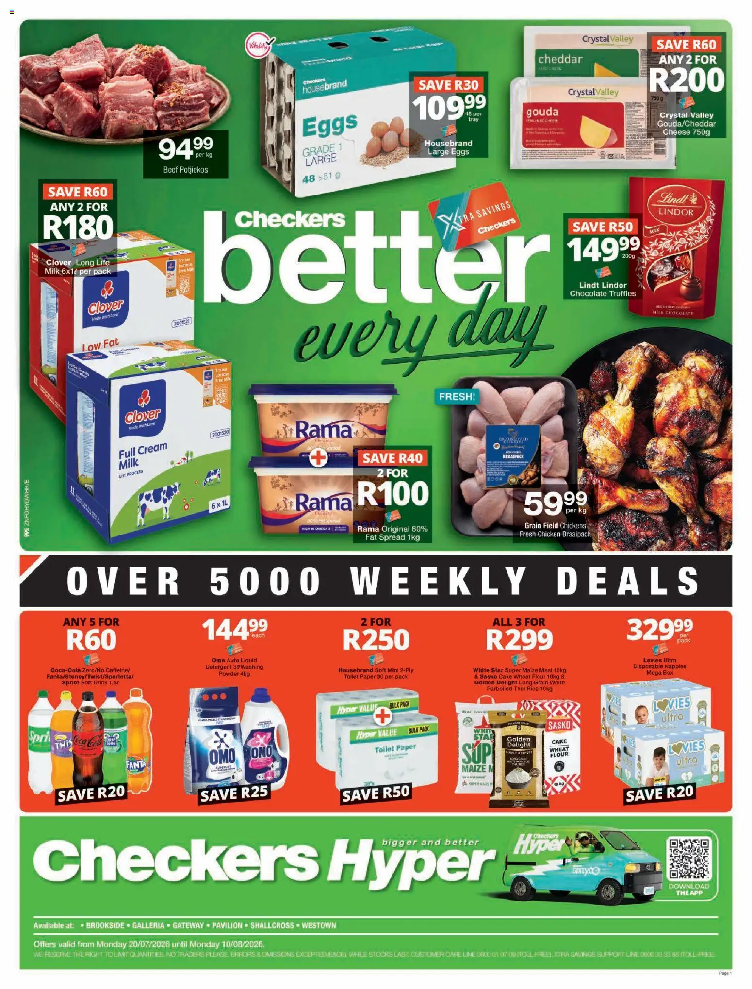 New Checkers catalogue – valid from 20/07/2026 | Page: 1 | Products: Box, Chocolate, Fat spread, Nappies