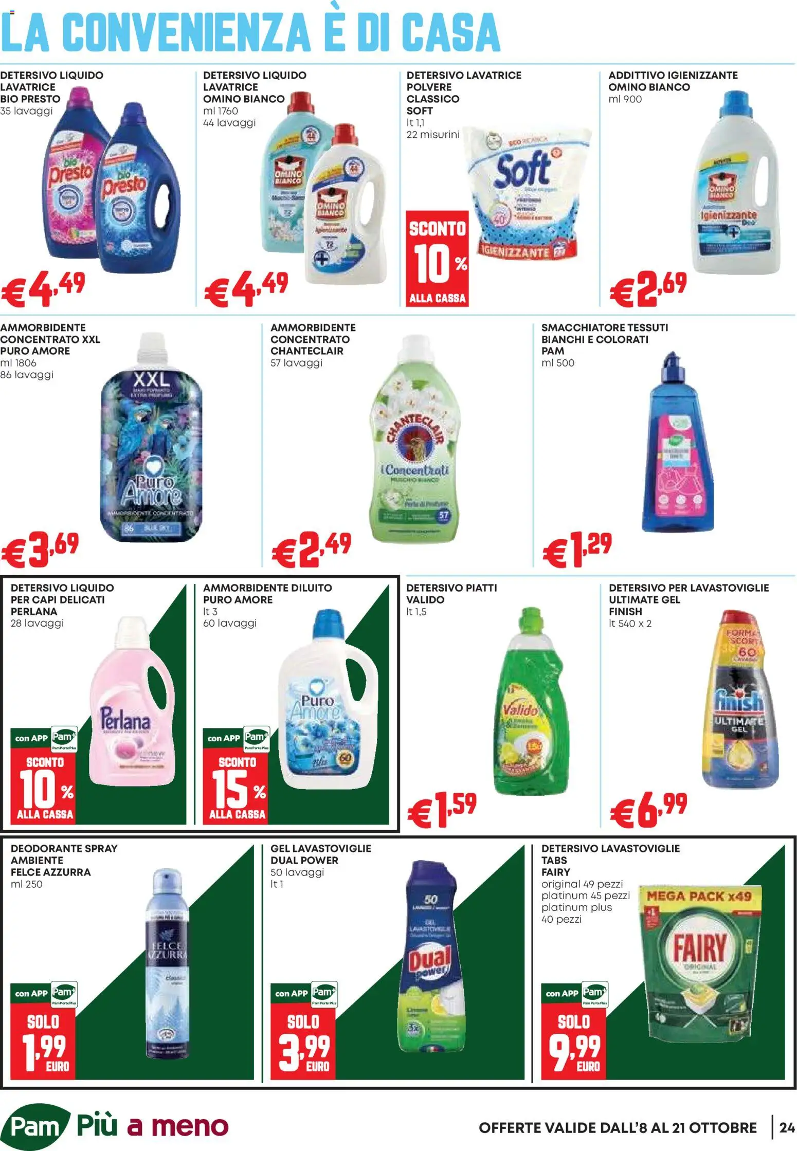 Volantino PAM del 08/10/2026 | Pagina: 24 | Prodotti: Deodorante, Ammorbidente, Smacchiatore, Piatti