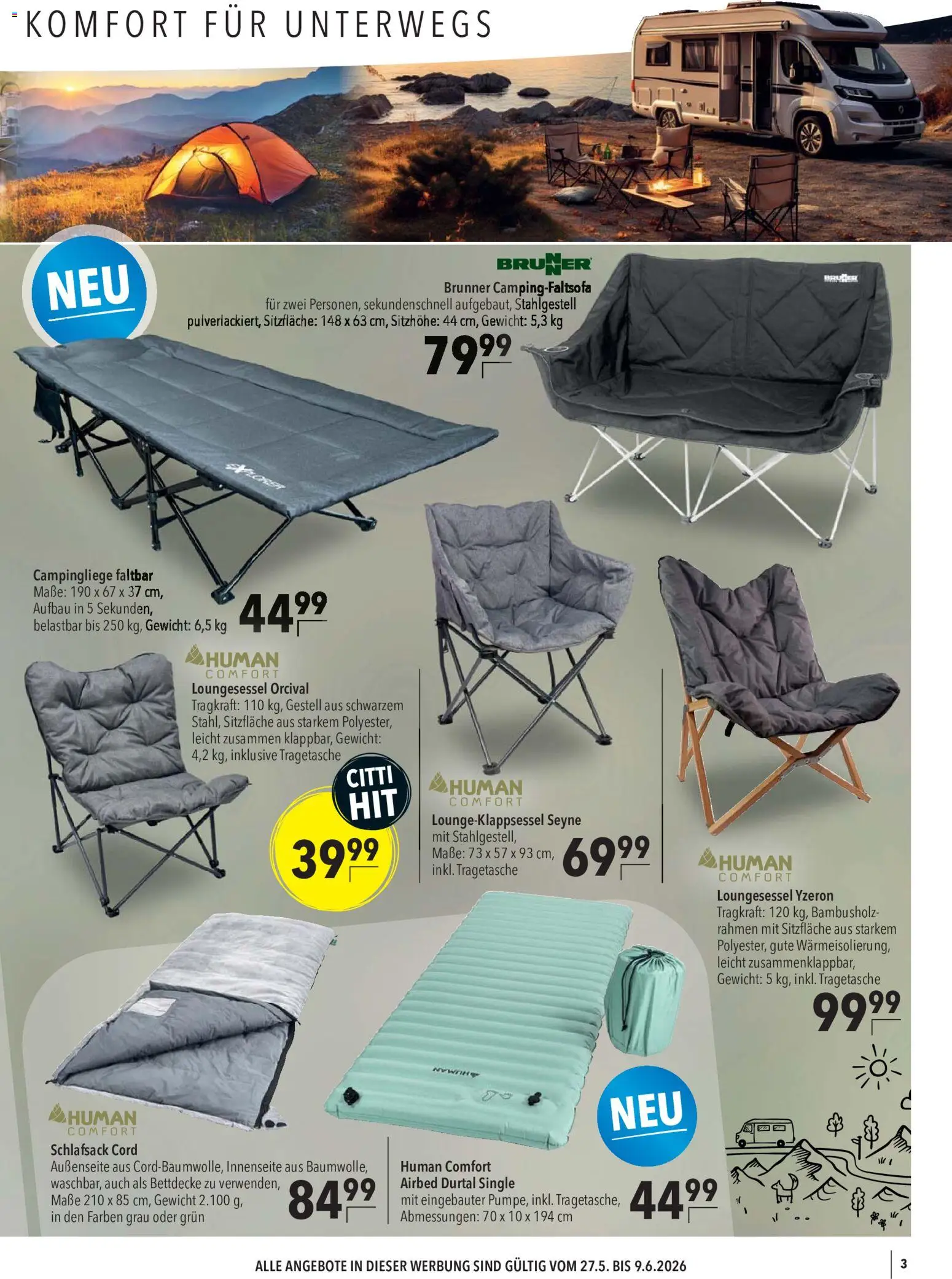 CITTI Markt Garten, Grill & Abenteuer – gültig ab 27.05.2026 | Seite: 3 | Produkte: Gewicht, Bettdecke, Schlafsack