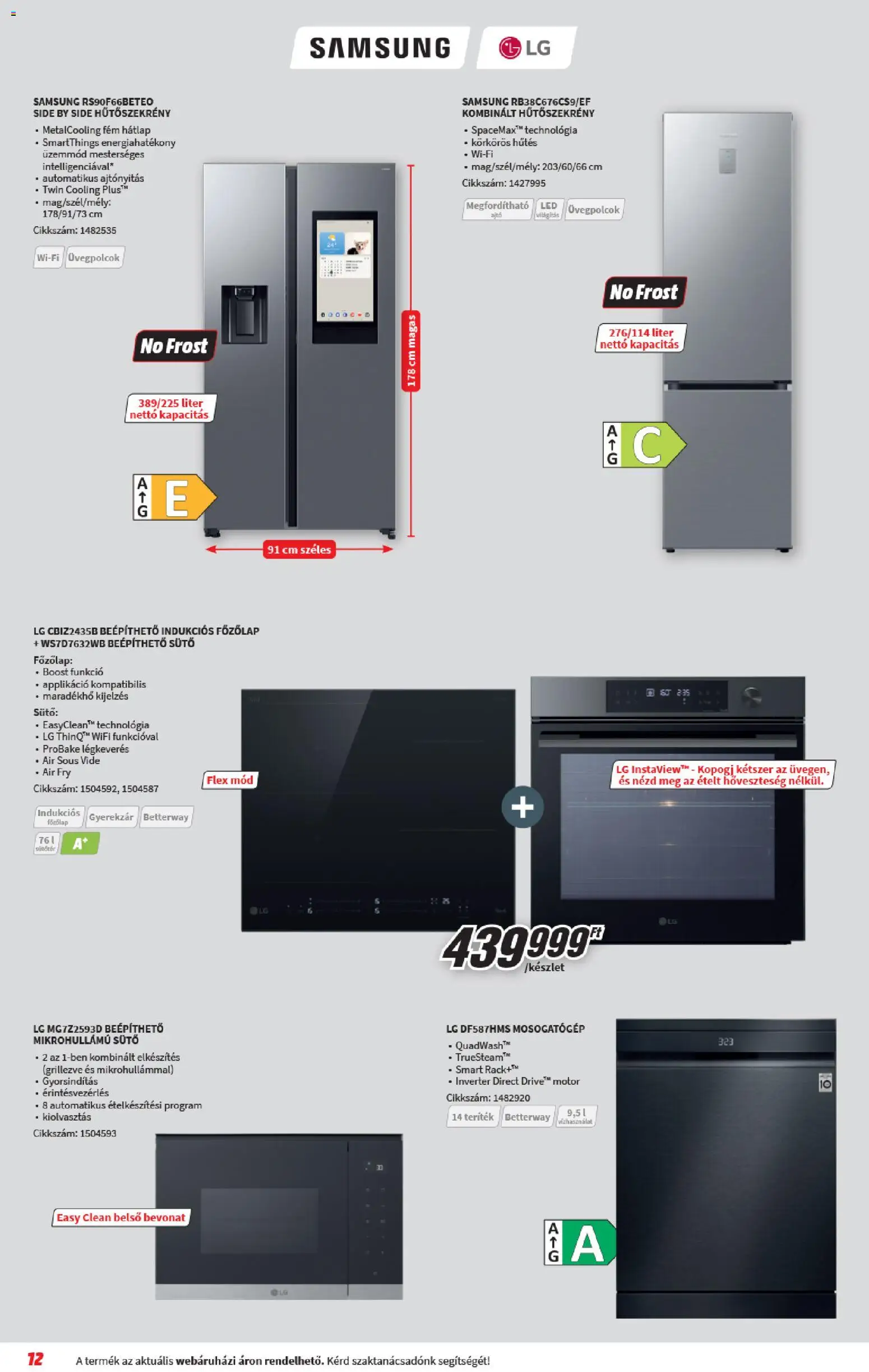 Media Markt akciós ujság - amely érvényes a következő dátumtól: 06.05.2026 | Oldal: 12 | Termékek: Hűtőszekrény, Sütő, Mikrohullámú sütő, Samsung