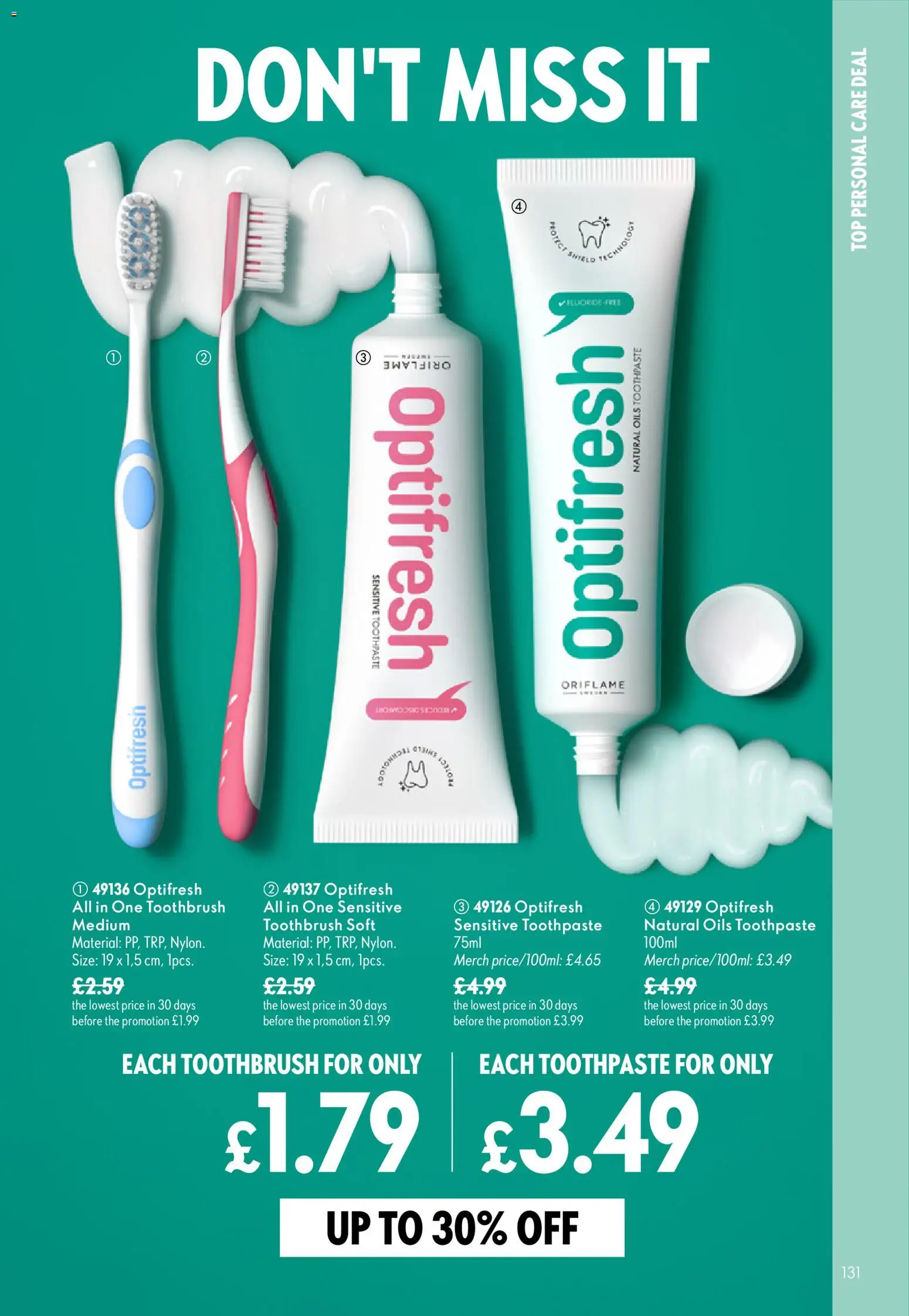 {H1} | Page: 131 | Products: Toothpaste, Toothbrush