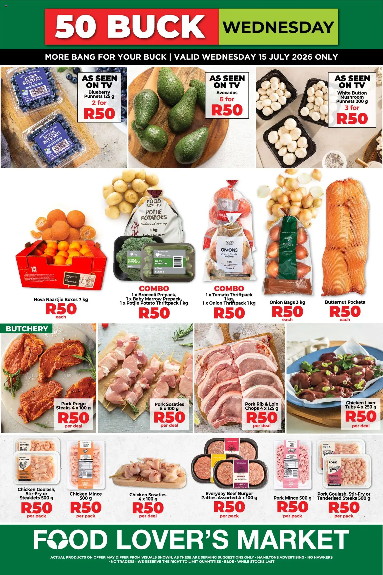New Food Lover's Market catalogue – valid from 15/07/2026 | Page: 1 | Products: Blueberries, Chicken, Onions, Pepper