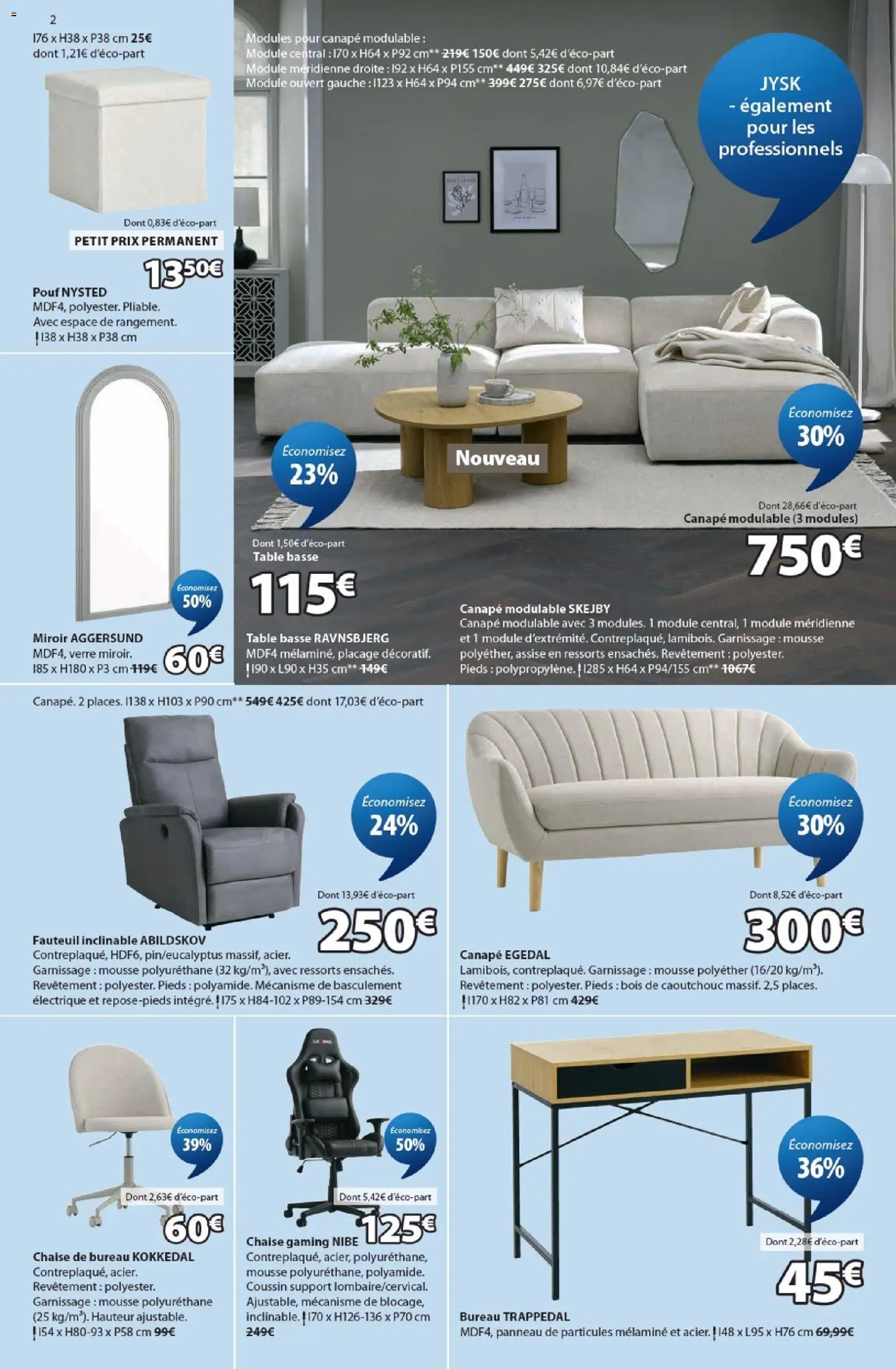 {H1} | Page: 2 | Produits: Mousse, Fauteuil, Chaise de bureau, Chaise