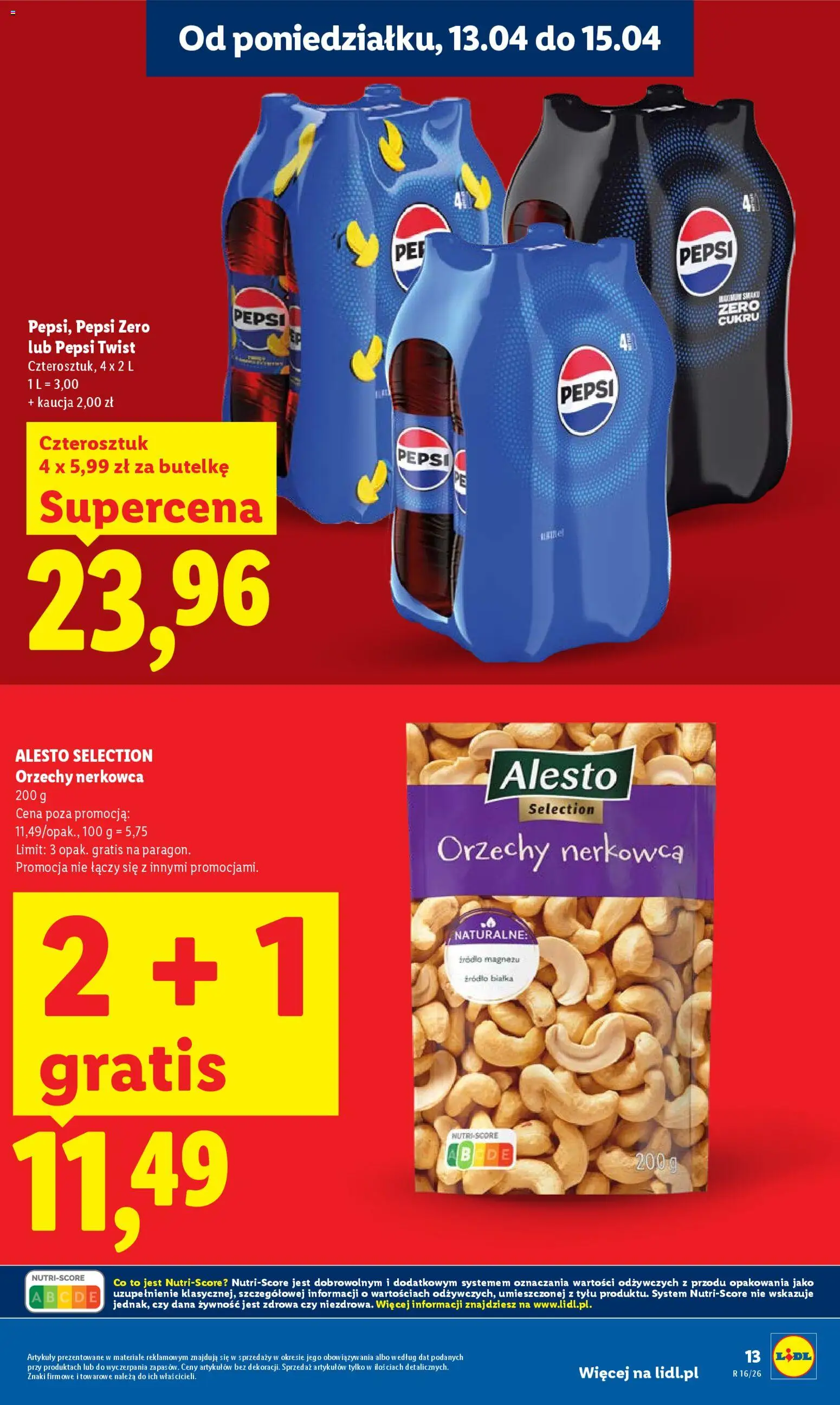 Lidl gazetka od 13.04.2026 | Strona: 13 | Produkty: Pepsi, Orzechy
