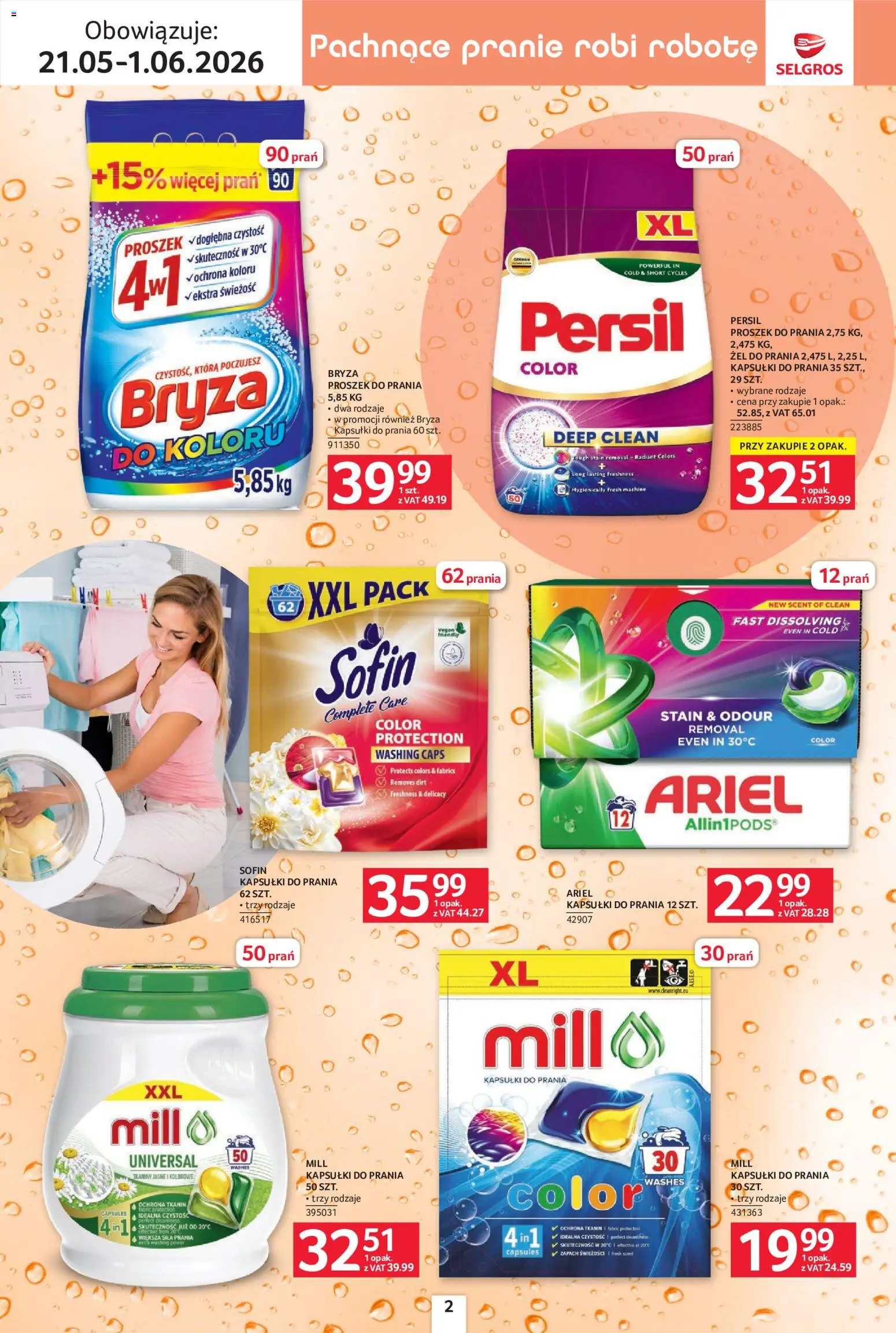 Selgros cash&carry gazetka - Sprzątanie od 21.05.2026 | Strona: 2 | Produkty: Kapsułki do prania mill, Ariel, Zapach, Proszek do prania