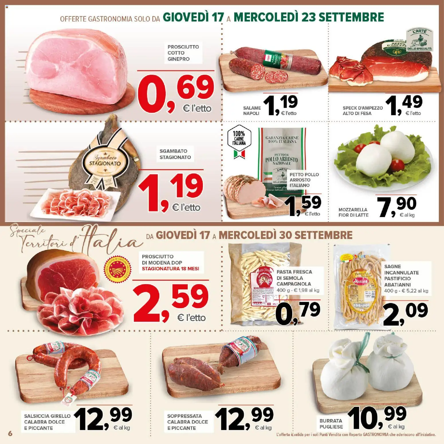 Volantino Todis del 17/09/2026 | Pagina: 6 | Prodotti: Mozzarella, Latte, Prosciutto, Carne
