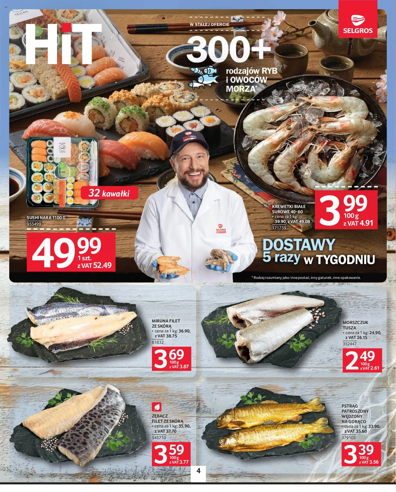 Selgros cash&carry gazetka od 02.07.2026 | Strona: 4 | Produkty: Krewetki, Krewetki białe, Morszczuk, Sushi