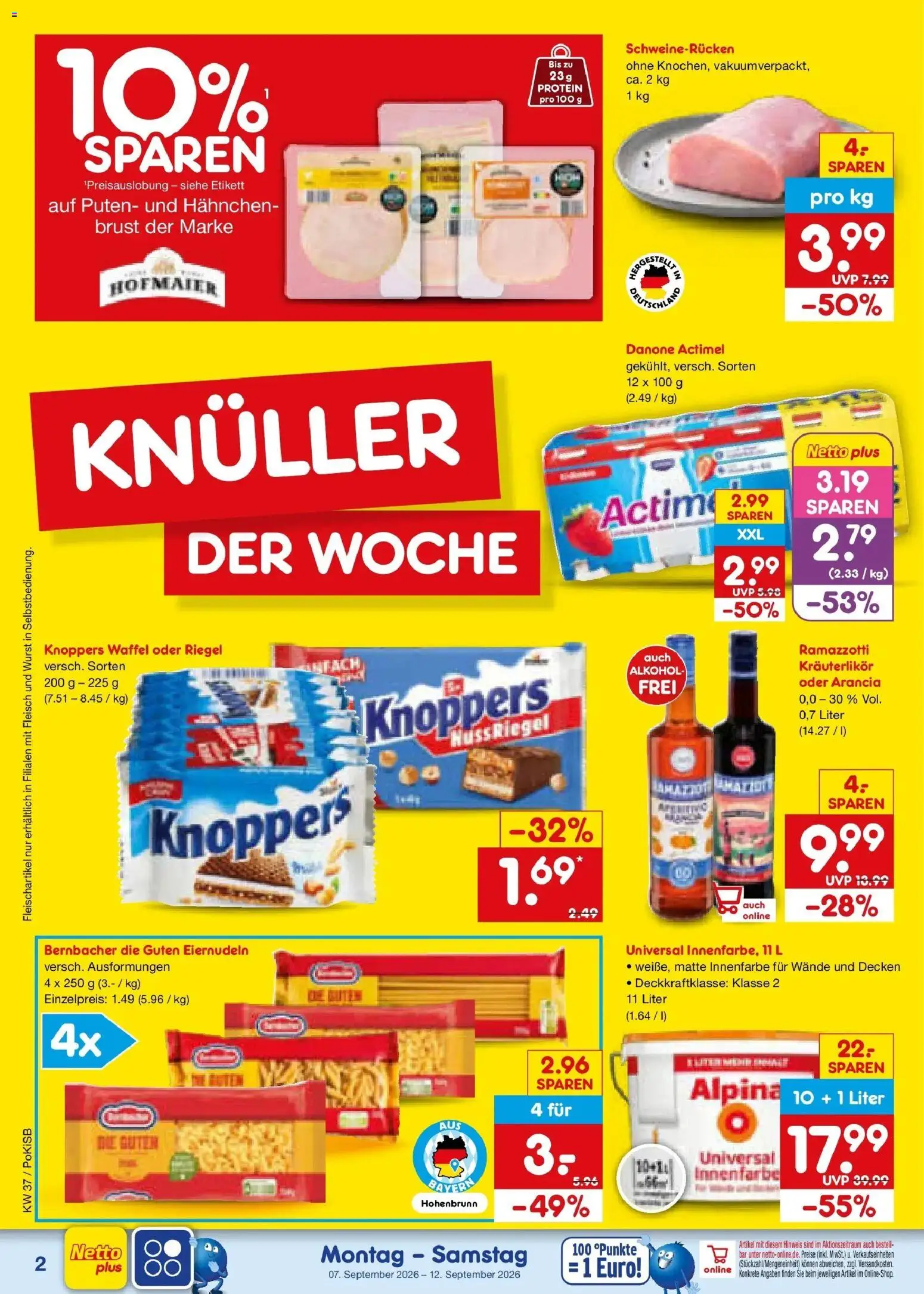 Netto Marken-Discount Prospekt Bad Friedrichshall – gültig ab 07.09.2026 | Seite: 4 | Produkte: Hahnchen, Wurst, Knoppers, Schweinerucken