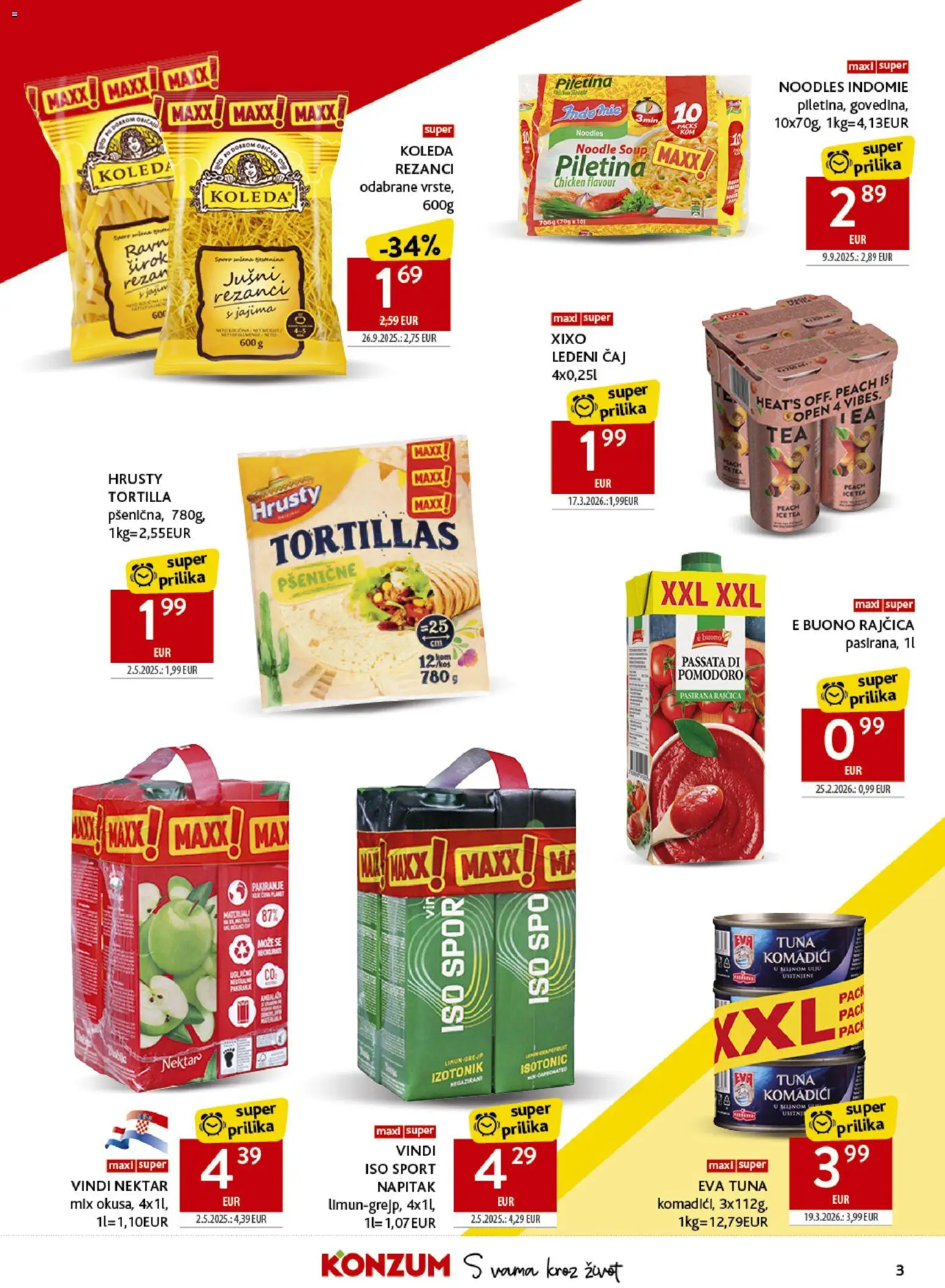 Konzum katalog | vrijedi od 08.04.2026 | Stranica: 3 | Proizvodi: Piletina, Rezanci, Noodle, Rajčica