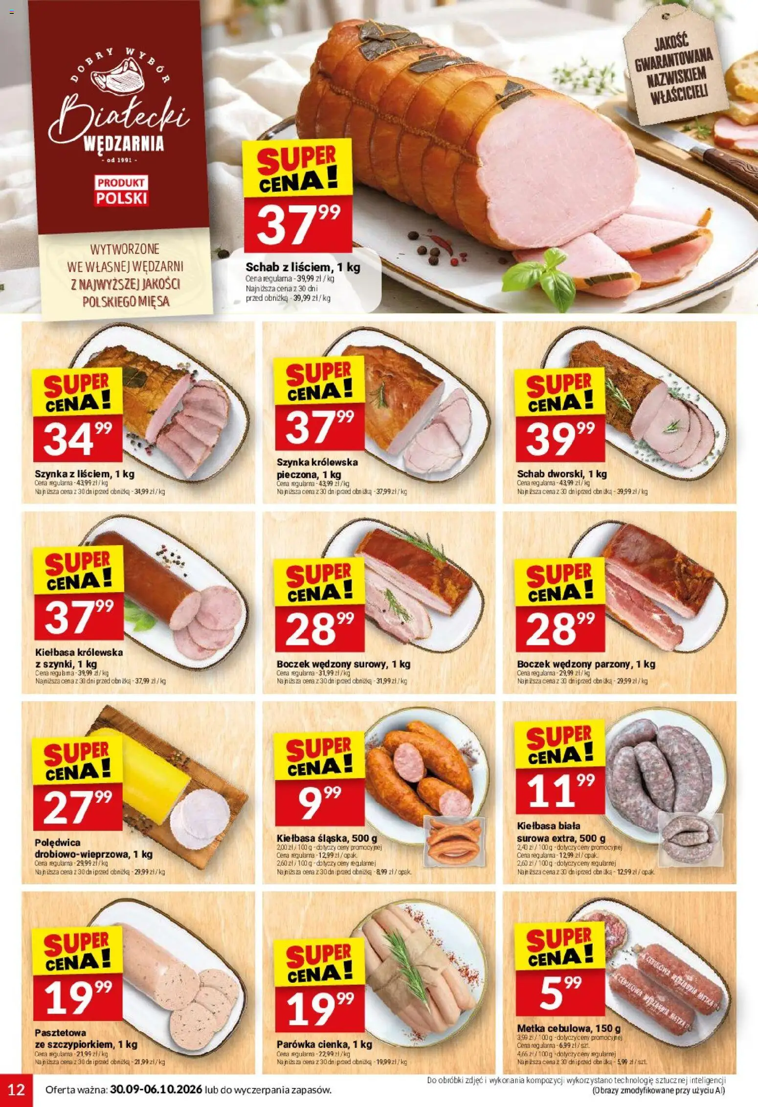Twój Market gazetka od 30.09.2026 | Strona: 12 | Produkty: Kiełbasa, Schab, Szynka, Boczek wędzony