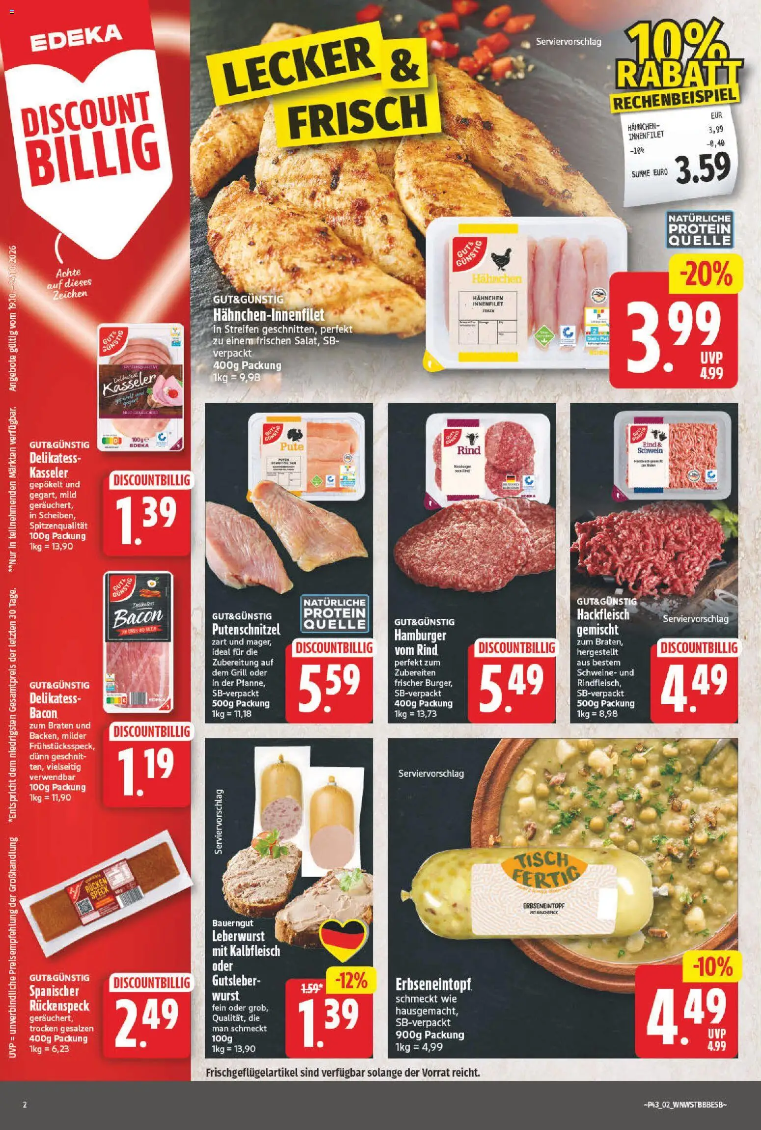 NP Discount Prospekt – gültig ab 19.10.2026 | Seite: 2 | Produkte: Grill, Tisch, Putenschnitzel, Hackfleisch
