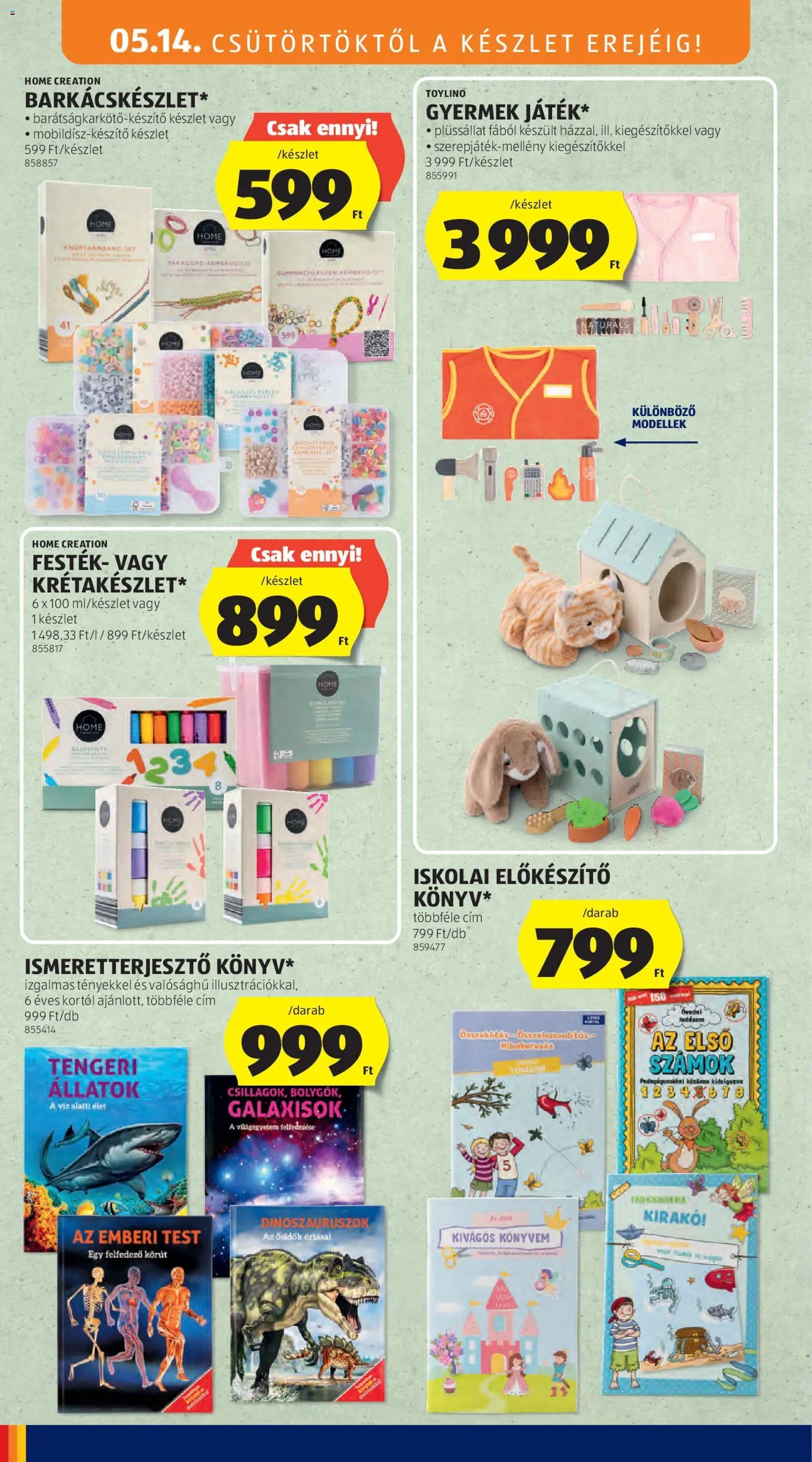 Aldi akciós ujság - amely érvényes a következő dátumtól: 14.05.2026 | Oldal: 8 | Termékek: Puzzle, Body, Festék