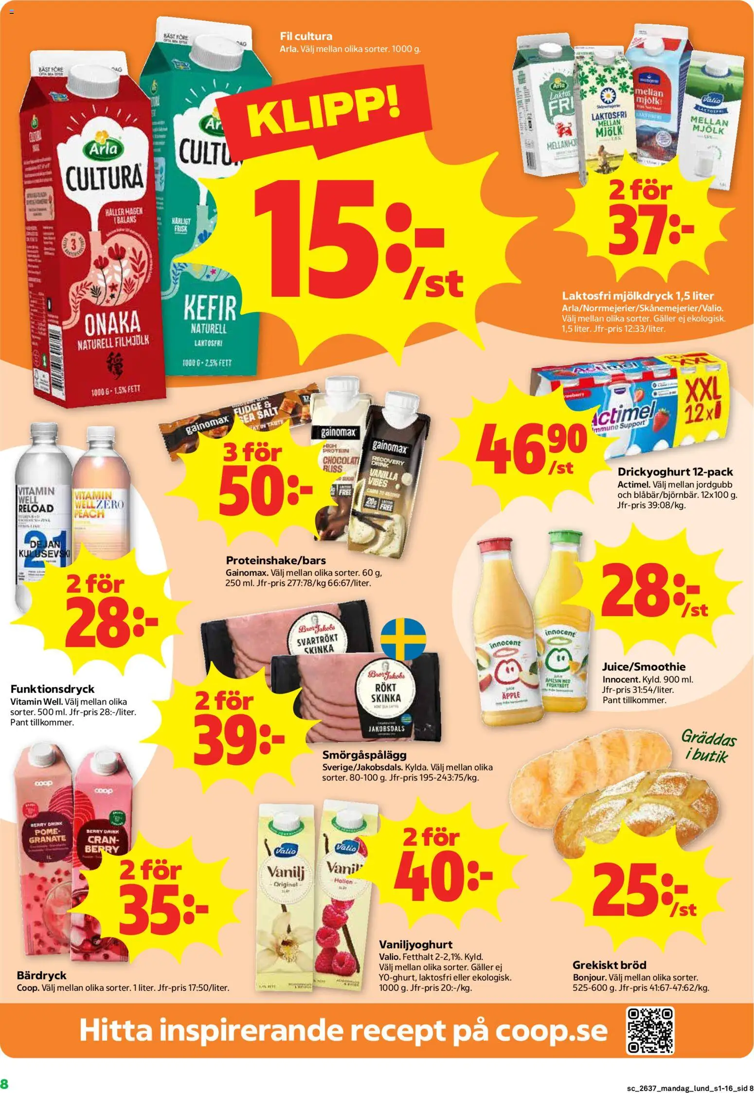 Coop Forum reklamblad aktuell från 07/09/2026 | Sida: 8 | Produkter: Kefir, Vanilj, Smörgåspålägg, Protein