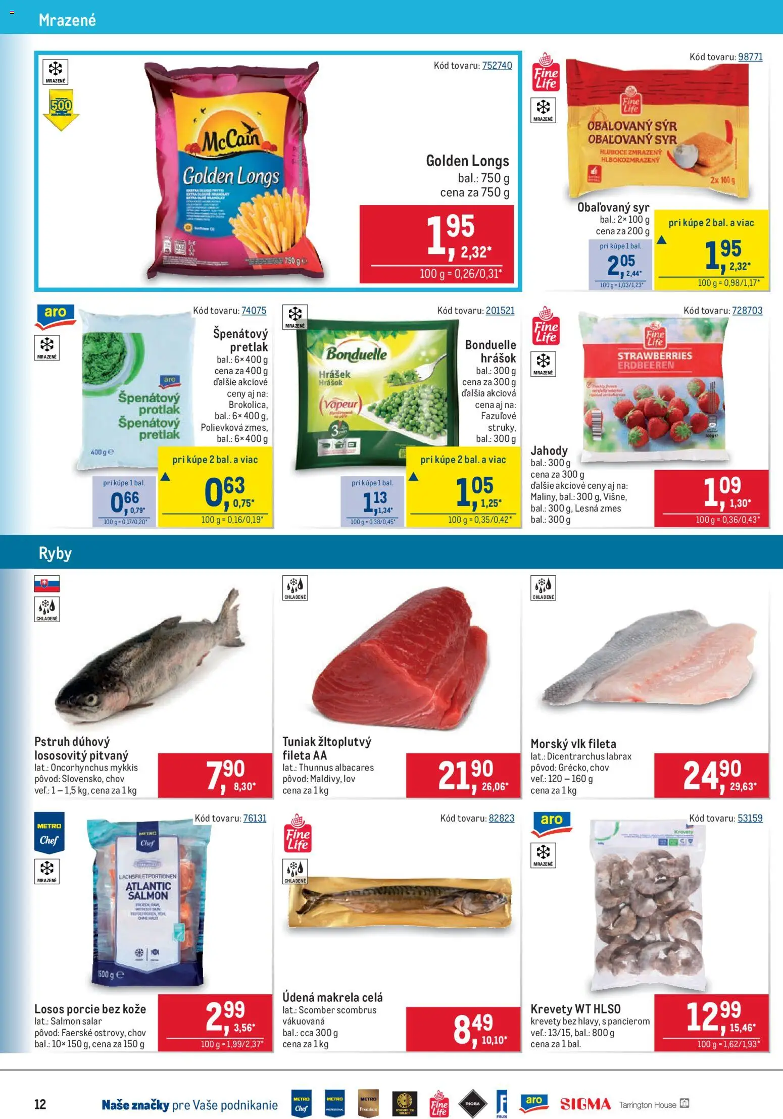 Nové Metro akcie – leták je platný od 12.08.2026 | Strana: 12 | Produkty: Tuniak, Pstruh, Hrášok, Údená makrela