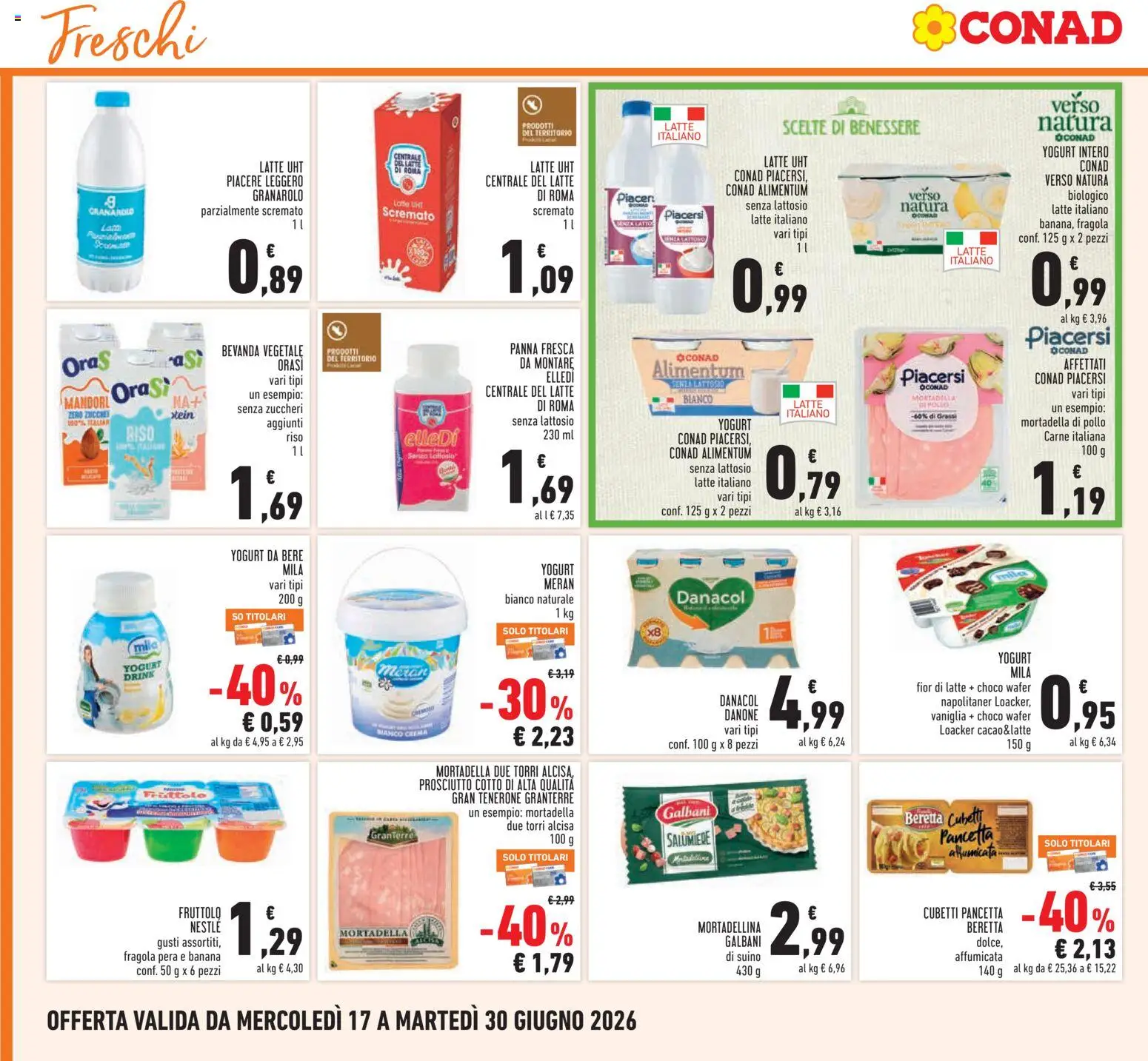 Volantino Conad del 17.06.2026 | Pagina: 8 | Prodotti: Prosciutto Cotto, Yogurt, Riso, Prosciutto