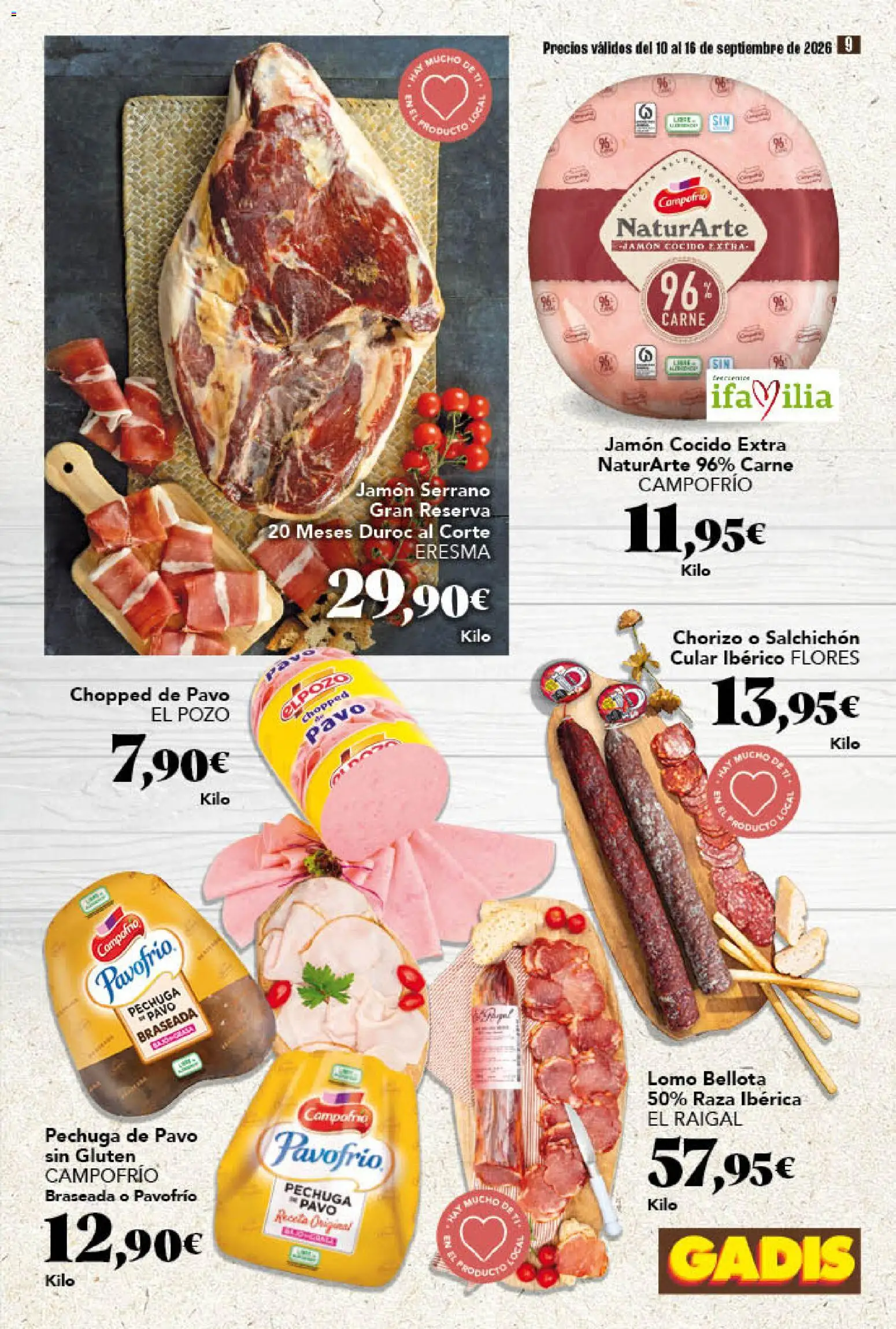 Gadis folleto │ válido desde el 10/09/2026 | Página: 9 | Productos: Jamón serrano, Lomo, Jamón cocido, Pavo