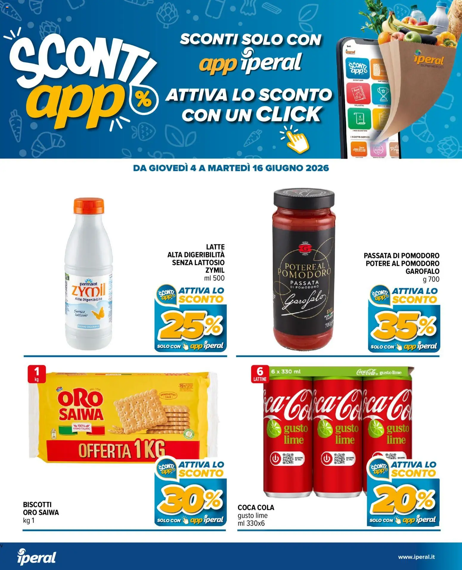 Volantino Iperal del 04.06.2026 | Pagina: 21 | Prodotti: Pomodoro, Latte, Passata di pomodoro, Coca Cola