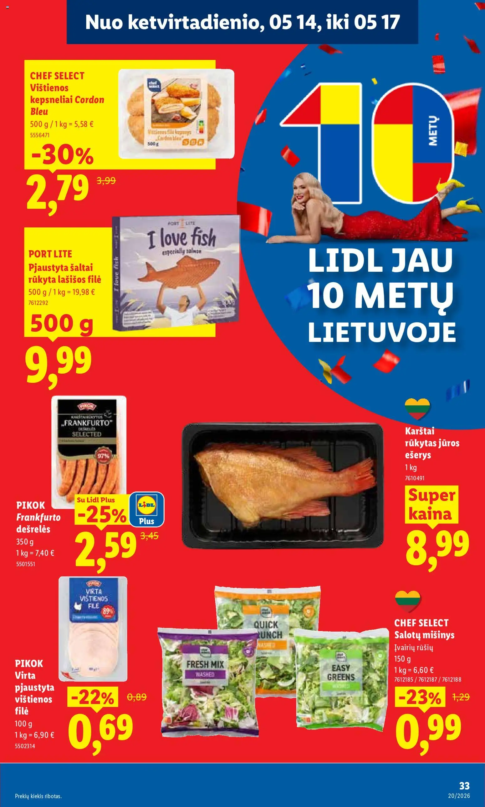 LIDL akcijos nuo 11.05.2026 | Puslapis: 39 | Prekių: Vištienos, Dešrelės, Lašišos