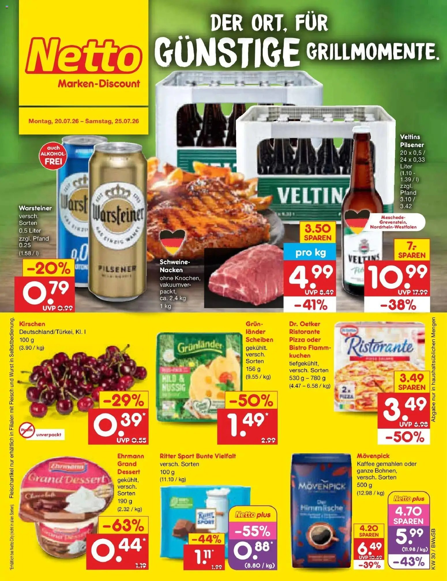 Netto Marken-Discount Prospekt Stemwede-Dielingen – gültig ab 20.07.2026 | Seite: 1 | Produkte: Ristorante, Ritter sport, Grunlander, Kuchen