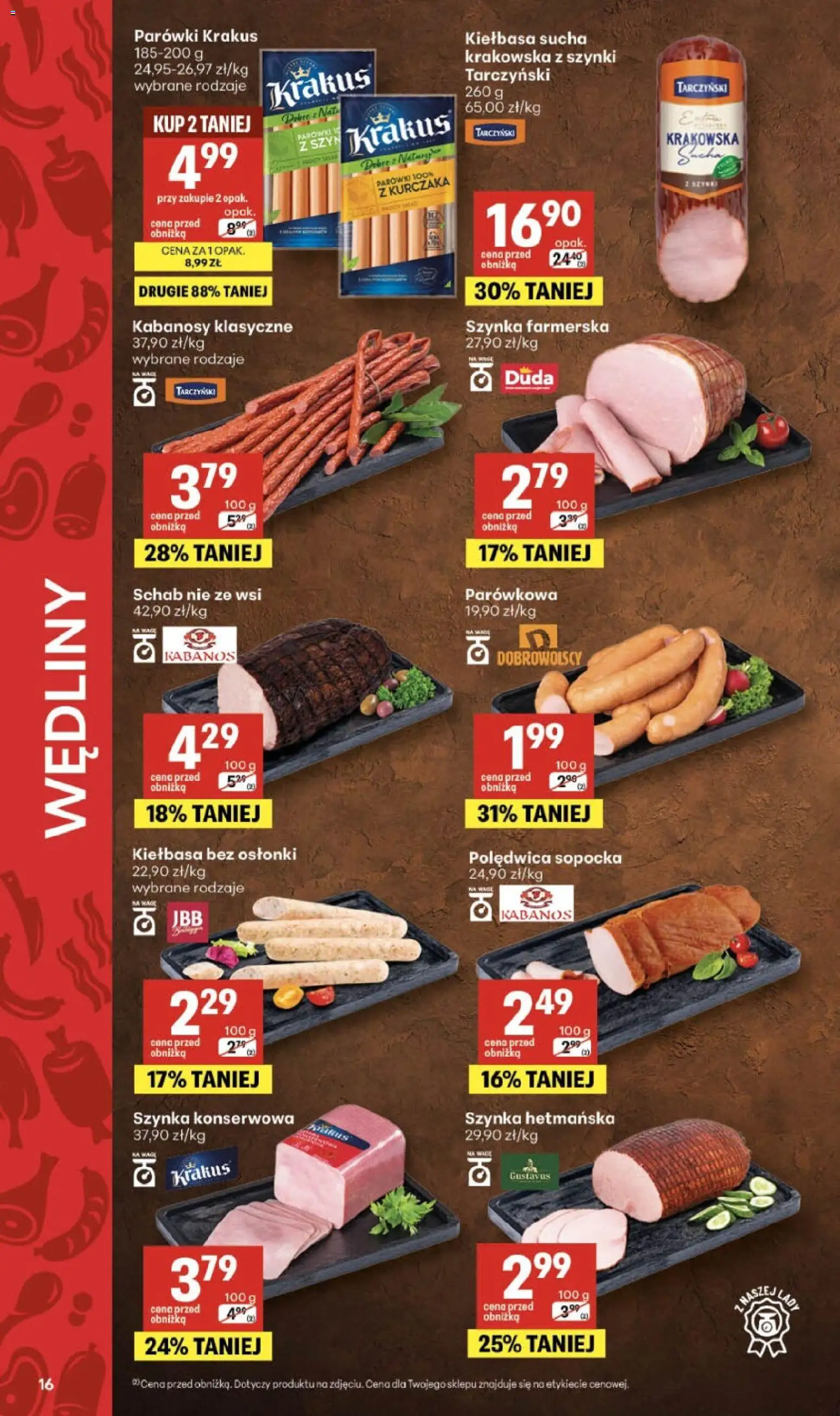 Delikatesy Centrum gazetka - Sklepy Własne od 06.08.2026 | Strona: 16 | Produkty: Kiełbasa, Schab, Kabanosy, Parówki