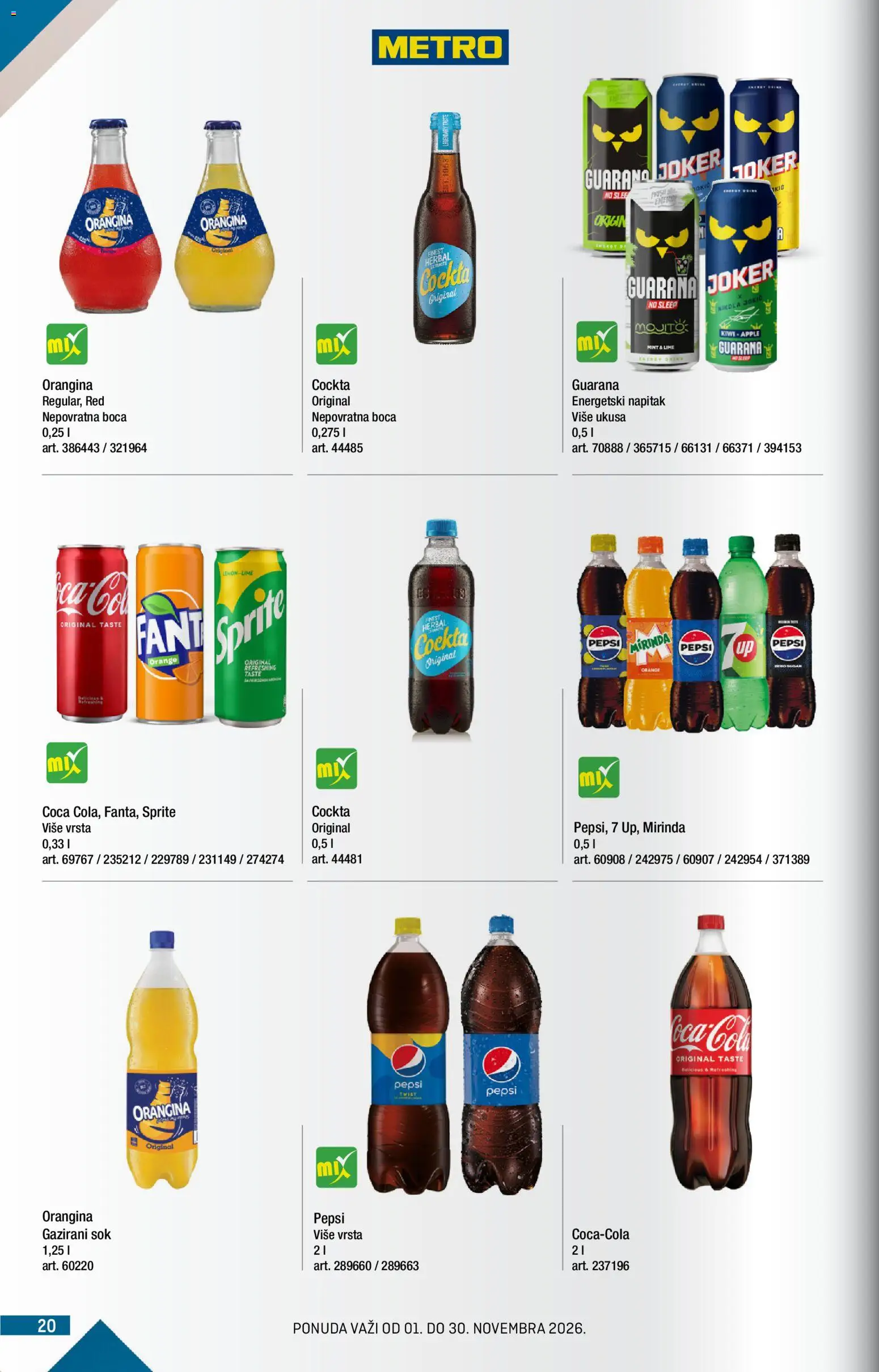 Metro katalog - važi od 01.11.2026 | Strana: 20 | Proizvode: Sprite, Guarana, Sok, Pepsi