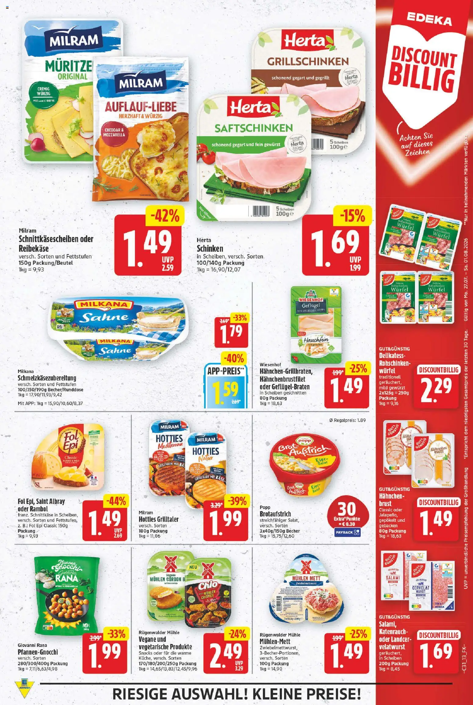 E center Prospekt – gültig ab 27.07.2026 | Seite: 13 | Produkte: Mühle, Hahnchen, Käse, Milram